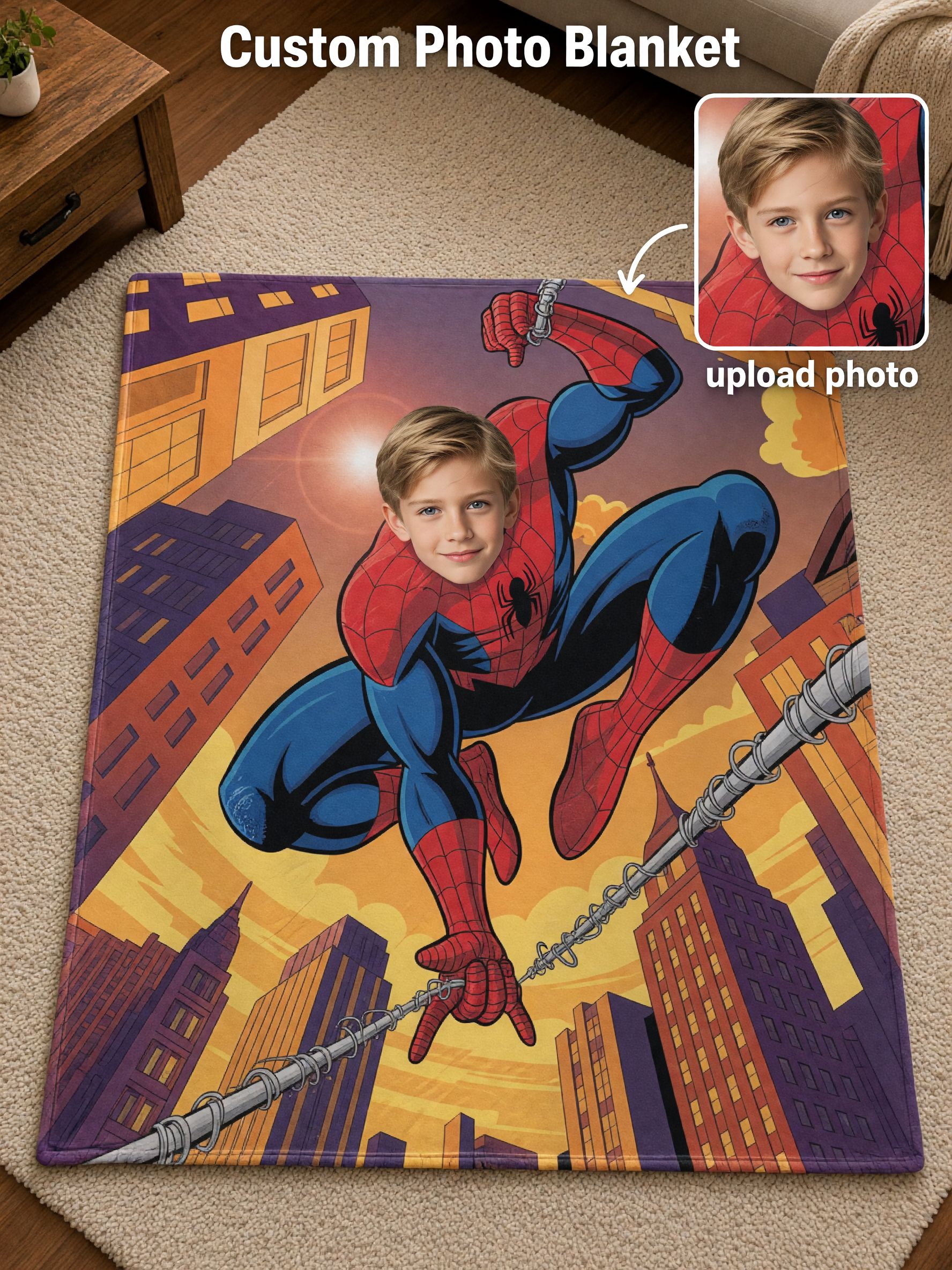 Custom Face Superhero Blanket Personalized Comic Photo Flannel Throw Soft Plush Fleece Bedding Ideal Keepsake Gift