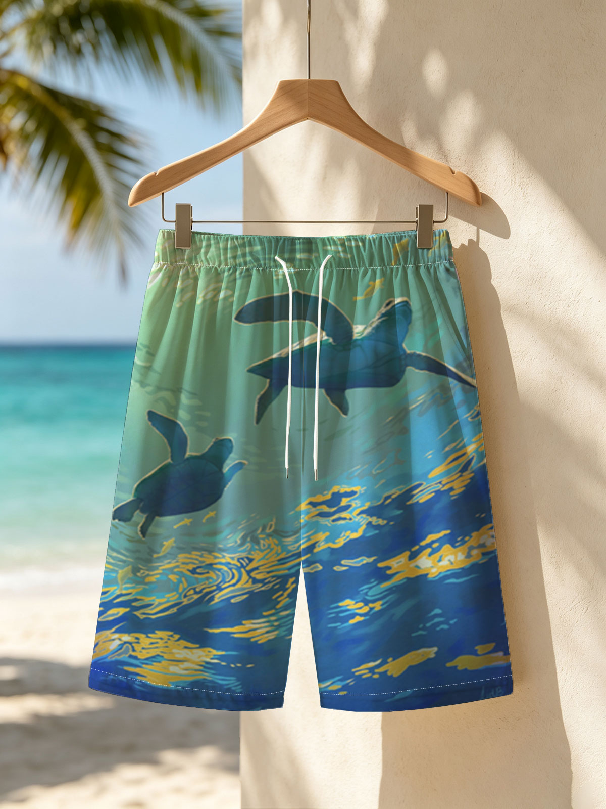 Sea Turtles Gliding Through Sunlit Waters -  Beach shorts