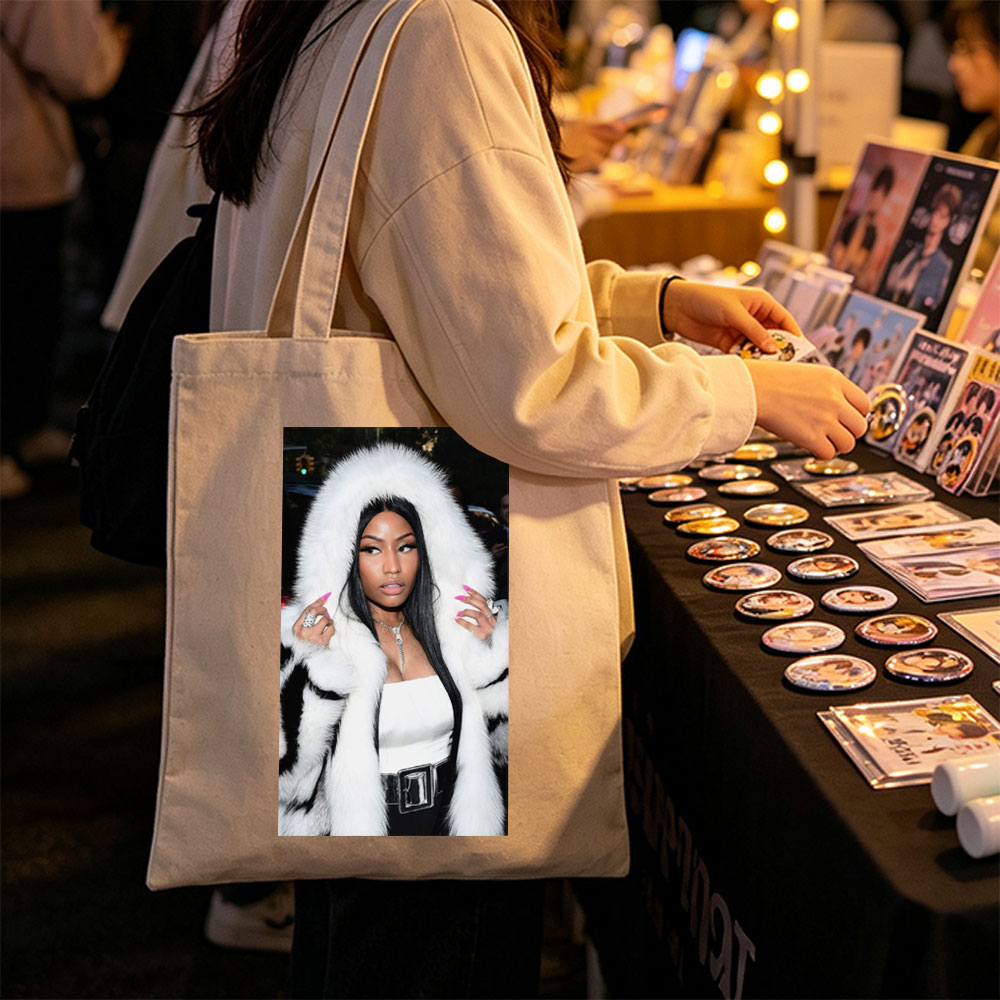 Nicki Minaj at Event Wearing White Fur Coat and Bold Pink Nails - Canvas tote bags