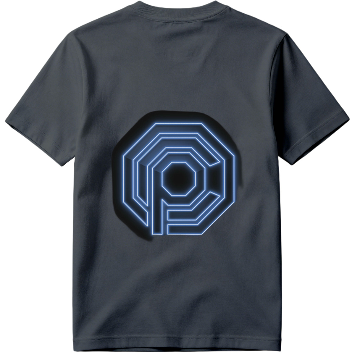 Neon Blue Octagonal Logo with Letter P - Tee