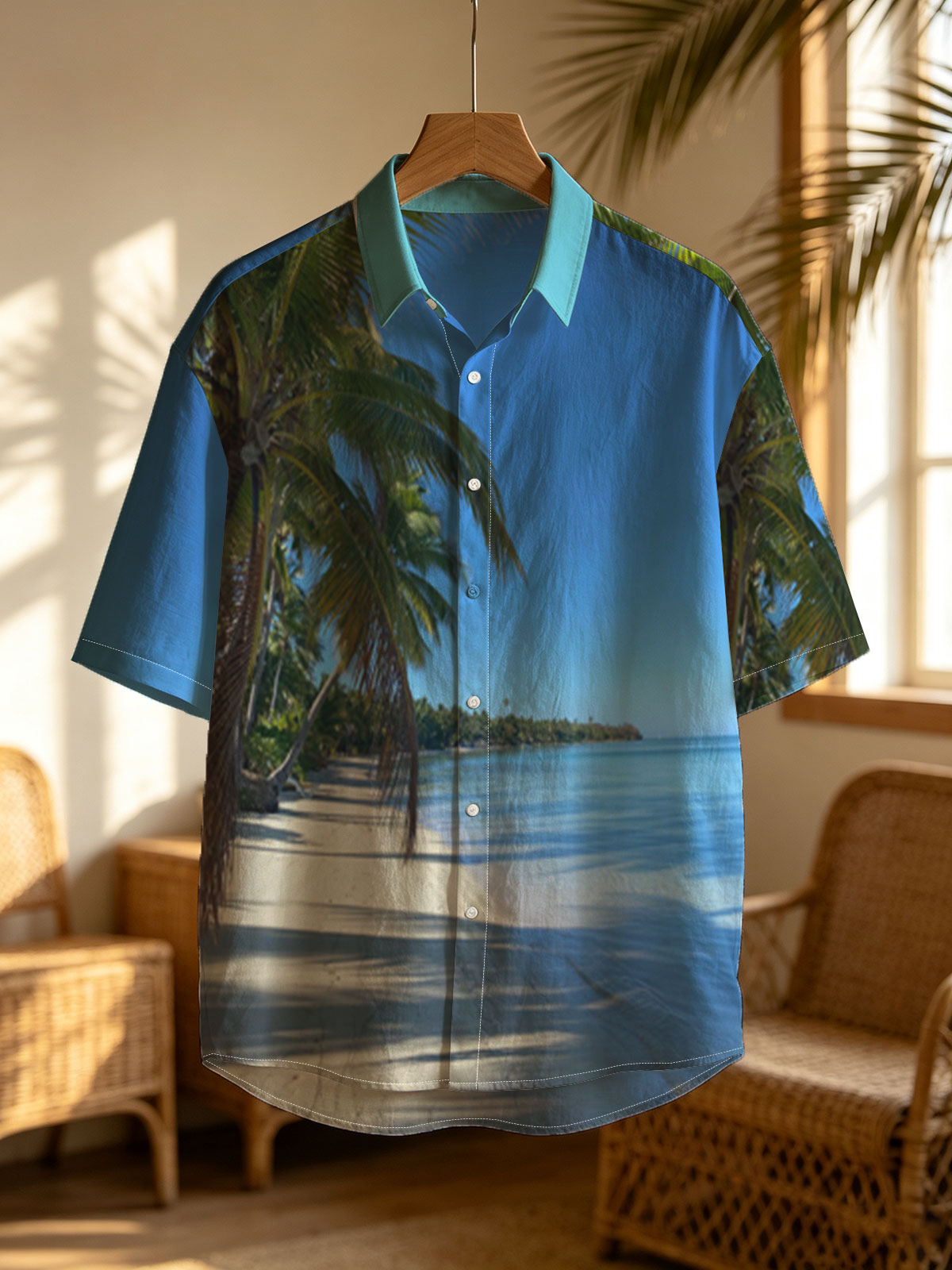 Tropical Beach with Palm Trees and Clear Blue Water -  Shirt
