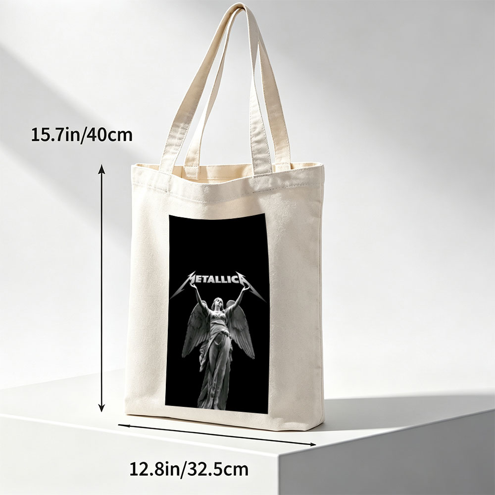 Metallica Angel Statue Black and White Artwork - Canvas tote bags