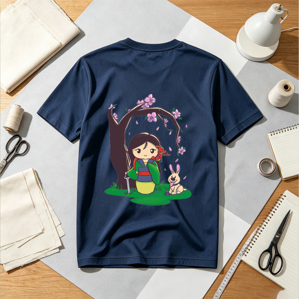 Mulan with Mushu and Cri-Kee Under Cherry Blossom Tree - Tee