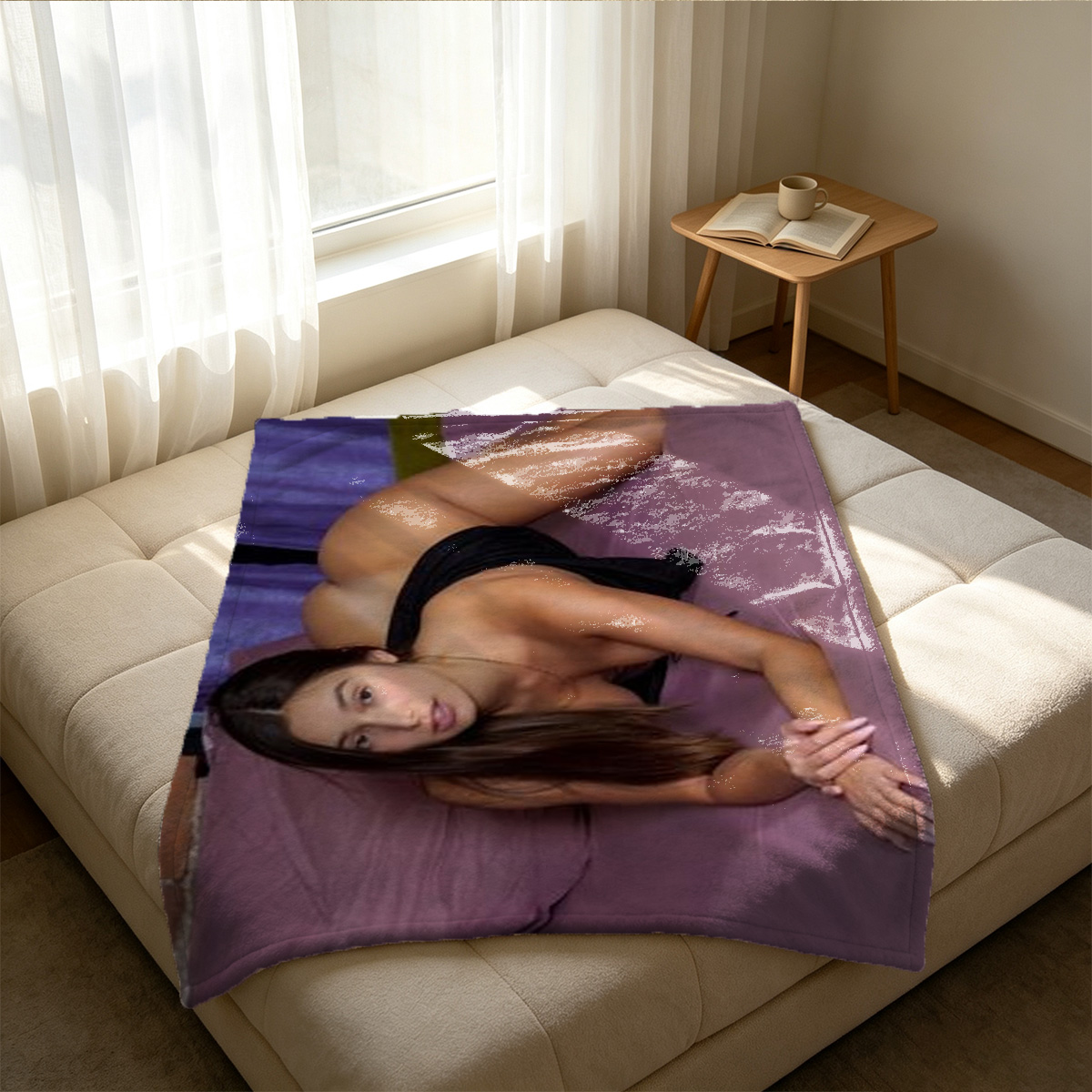 Nude Redhead Posing in Vintage Room with Gramophone - Blanket