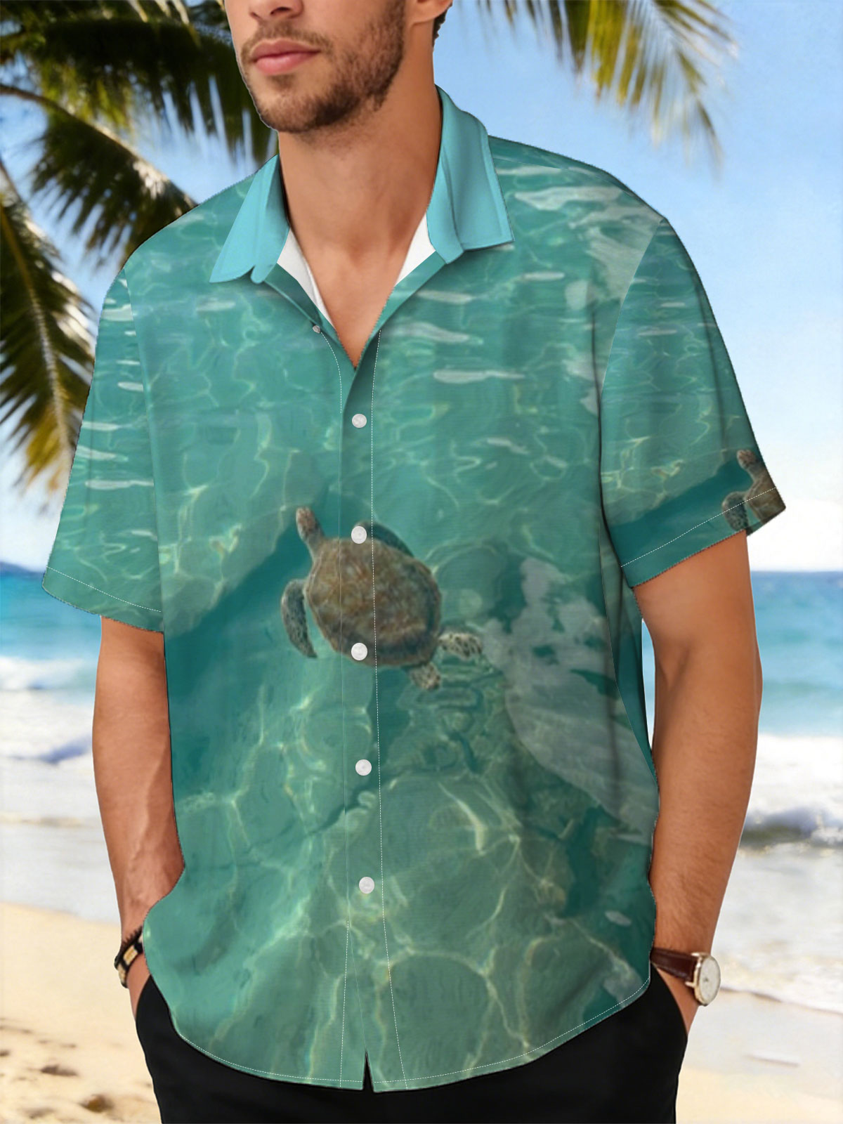 Sea turtle swimming in clear turquoise water -  Shirt