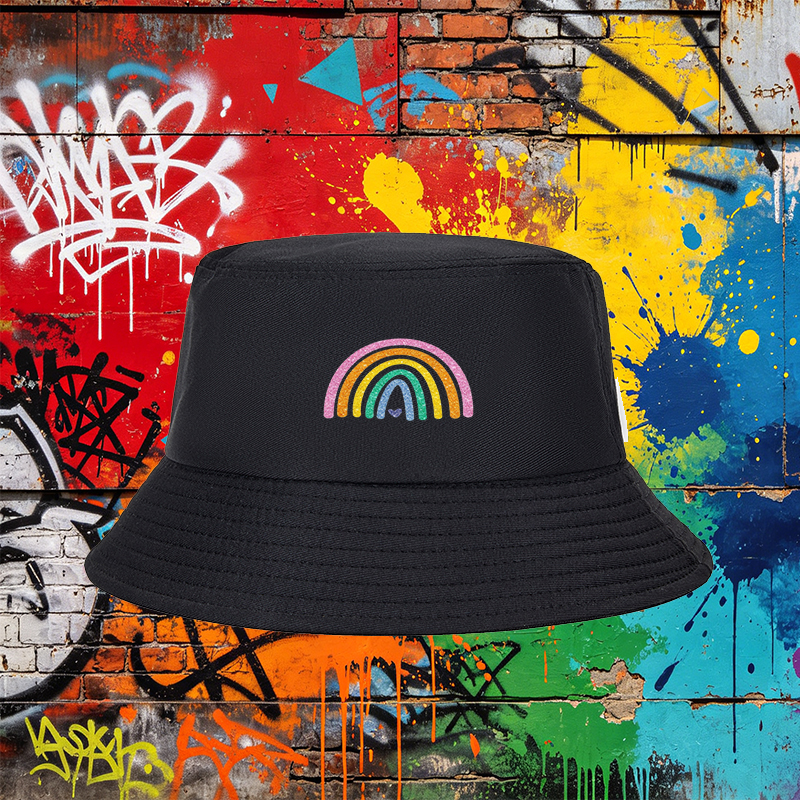 Unisex Classic Bucket Hat with Sparkle Rainbow Print and Heart Design - Perfect for Outdoor Activities, Beach, Travel, and Casual Wear - Ideal for Adults Seeking Fun, Fashionable Sun Protection