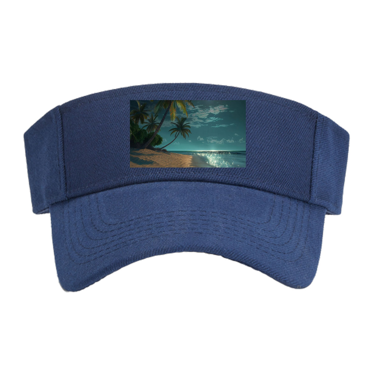 Moonlit Tropical Beach with Palm Trees and Shimmering Water -  Visor cap