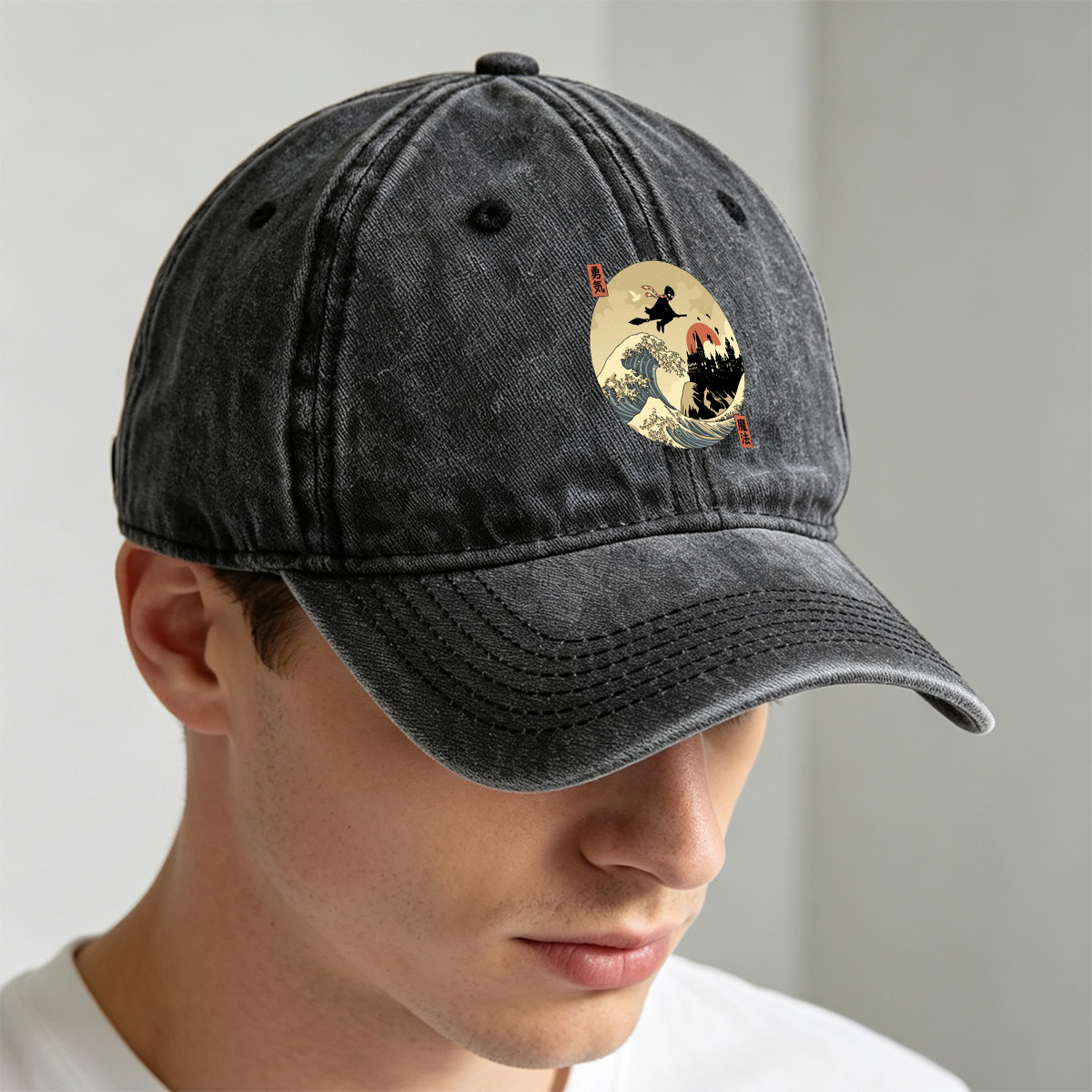 Harry Potter and Hogwarts in a Japanese Wave Style - Washed Denim - Baseball Cap