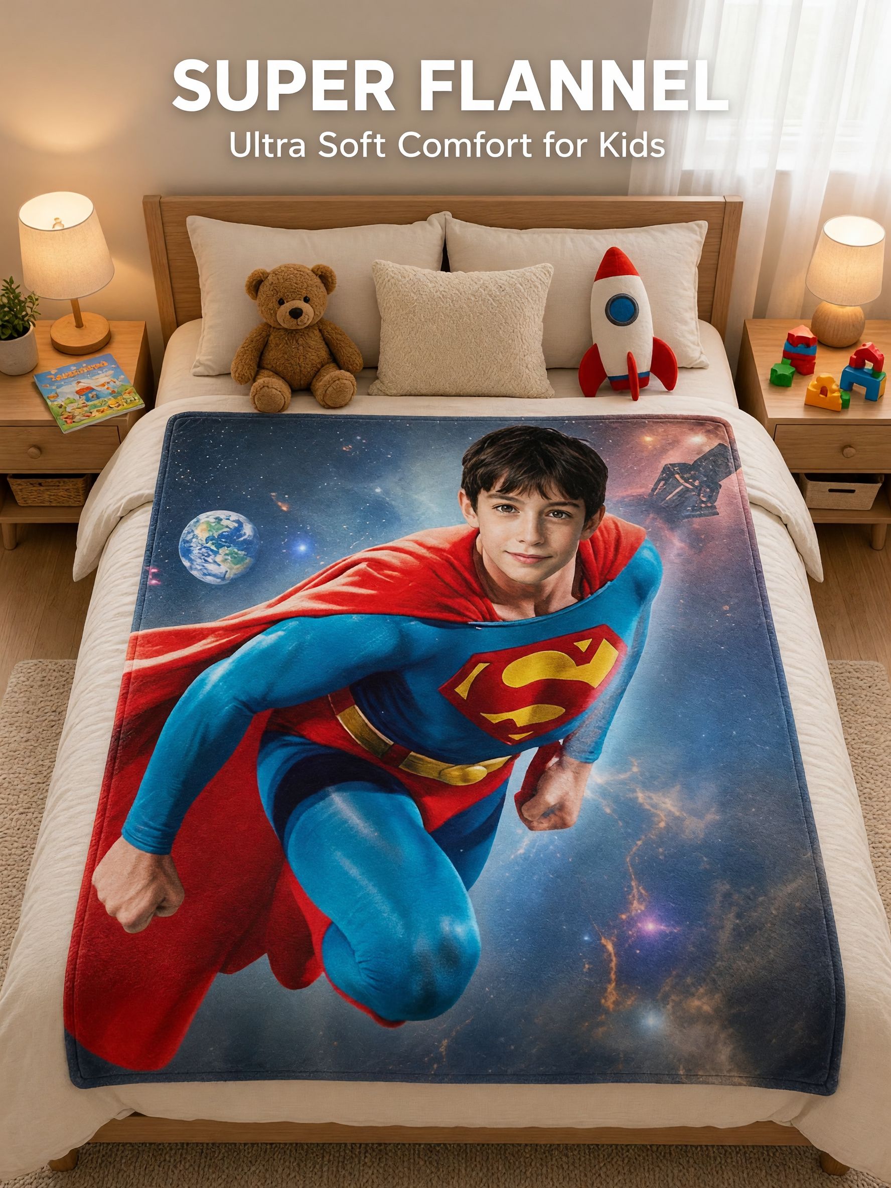 Custom Photo Flannel Fleece Superhero Blanket Personalized Picture Throw Warm Lightweight Cozy Keepsake Gift for Kids