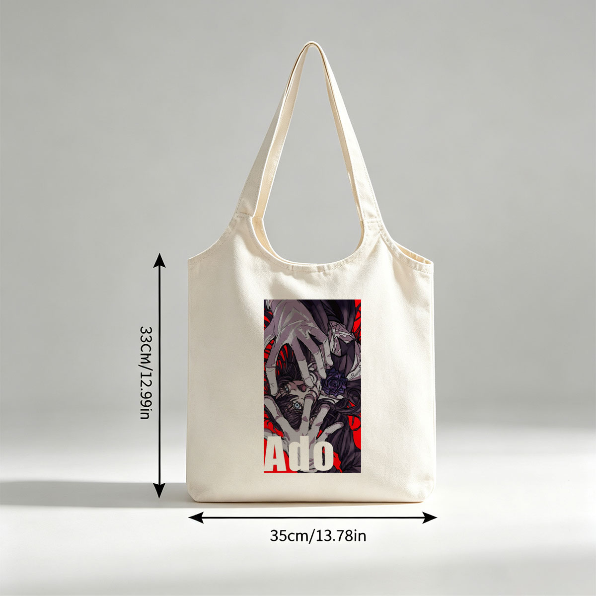 Ado - Dramatic Portrait with Hands and Rose on Red Background - Canvas shoulder bags/