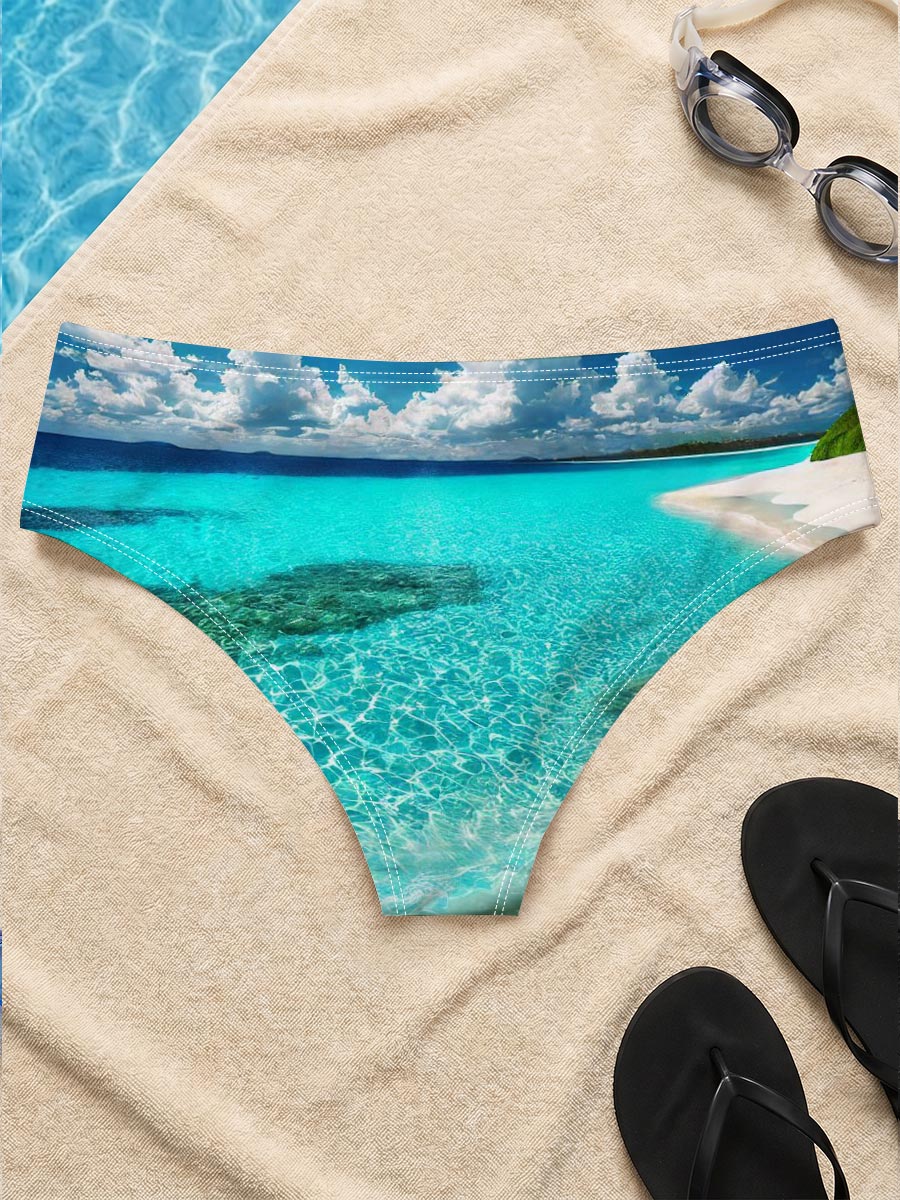 Crystal Clear Waters Meet Sandy Shore Under Bright Sunlight -  Men's swim trunks