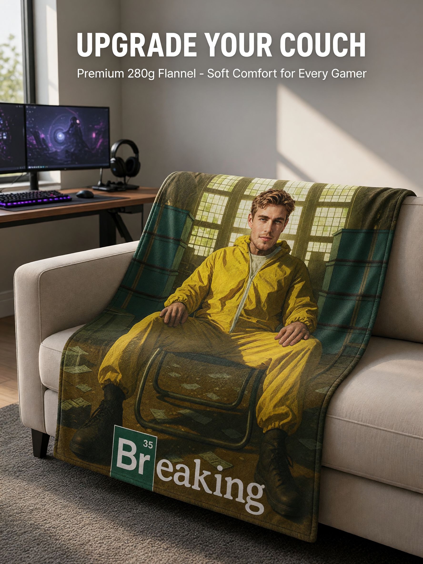 Custom Face Photo Flannel Throw Blanket Personalized Hazmat Parody Design Soft Warm Fleece Gift for Bed and Couch