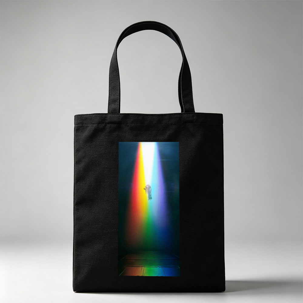 Coldplay Live Performance in a Rainbow-Lit Stage with Diver Silhouette - Canvas tote bags
