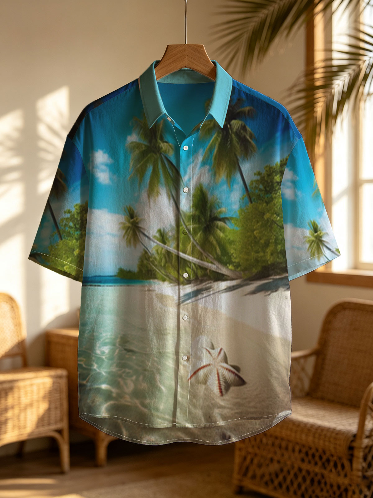 Tropical Beach with Palm Trees and Starfish -  Shirt