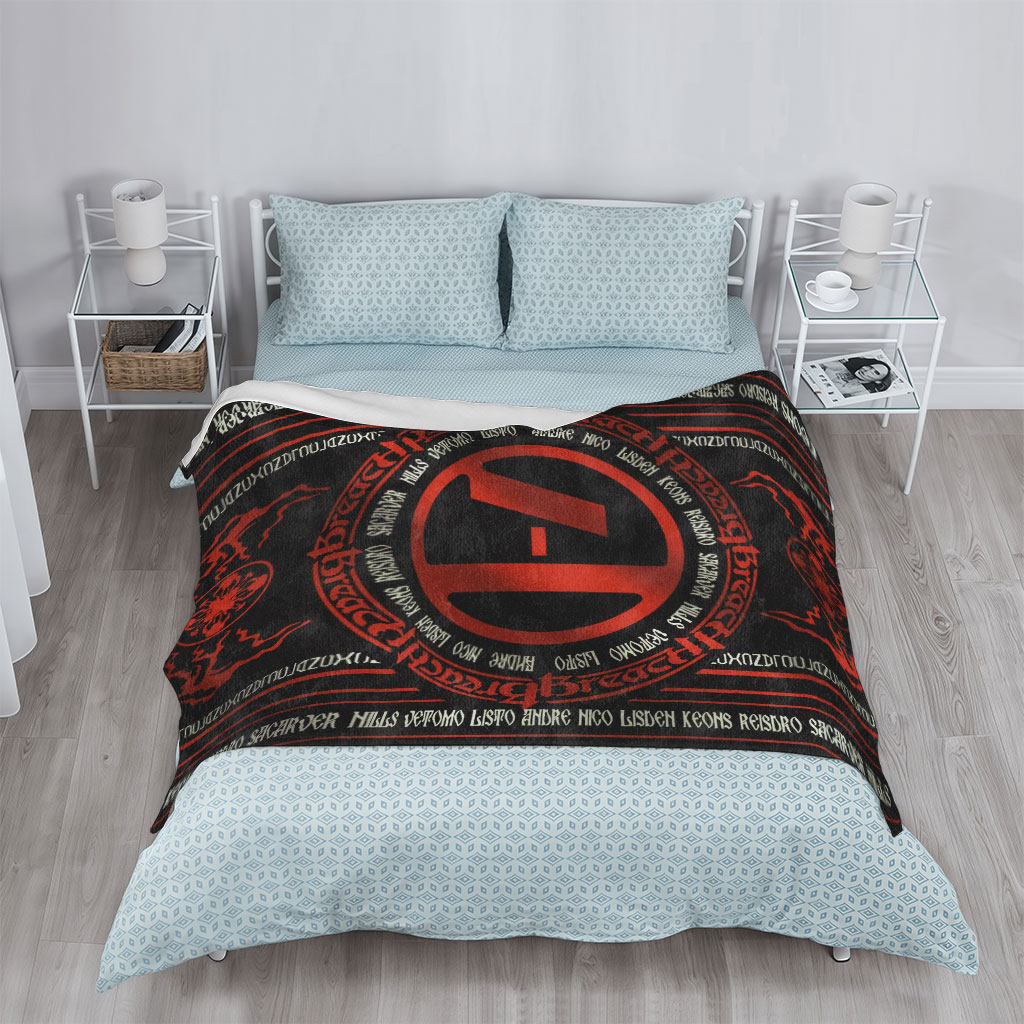 Korn Band Logo Design Featuring Red and Black Symbolic Artwork with Circular Text and Central 