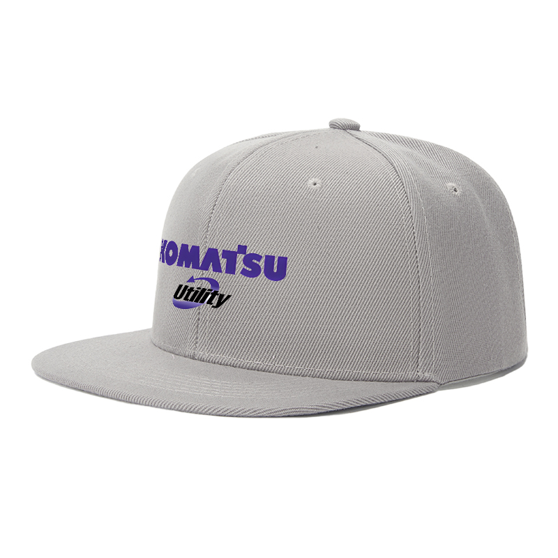 Flat Brim Baseball Cap Komatsu Utility Logo Print Streetwear Underground Skate Style for Basketball Court Skate Park Urban Riders and Rap Artists