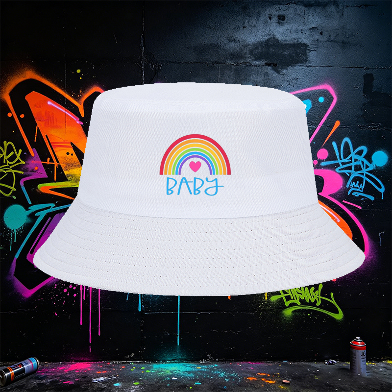 Unisex Rainbow Heart Baby Print Bucket Hat for Men Women - Classic Adjustable Sun Protection Cap for Outdoor Activities, Travel, Beach, Casual Wear - Perfect for Youth and Trendy Adults