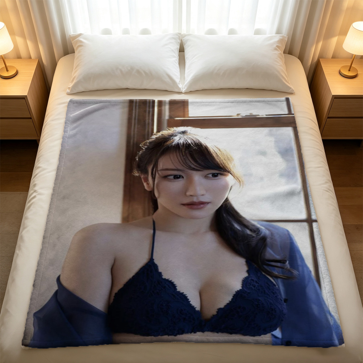Park Min-young in a white lace babydoll lingerie leaning against the wall. - Blanket
