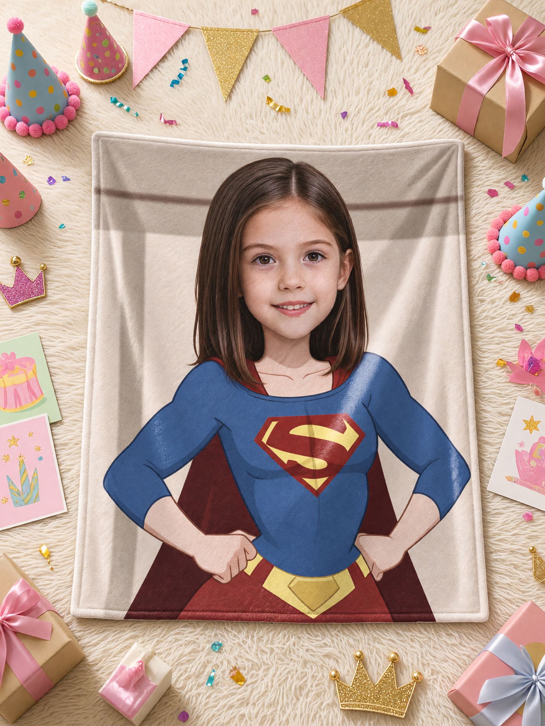 Personalized Superhero Face Blanket, Custom Photo Print Soft Flannel Throw, Cozy Keepsake Gift for Kids and Family