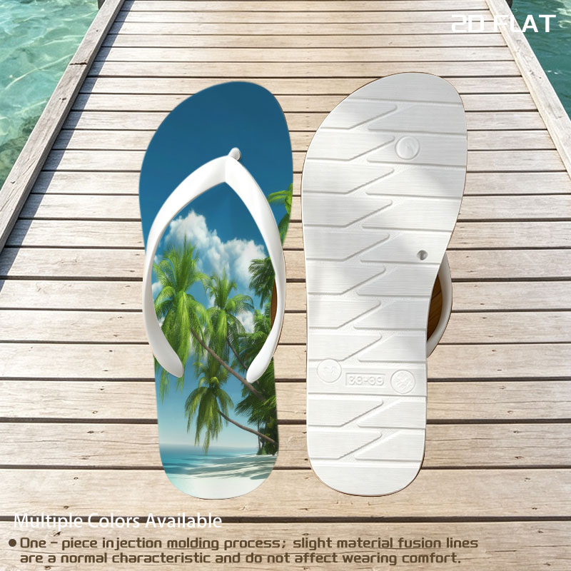 Tropical Beach with Palm Trees and Clear Blue Sky -  flip-flops