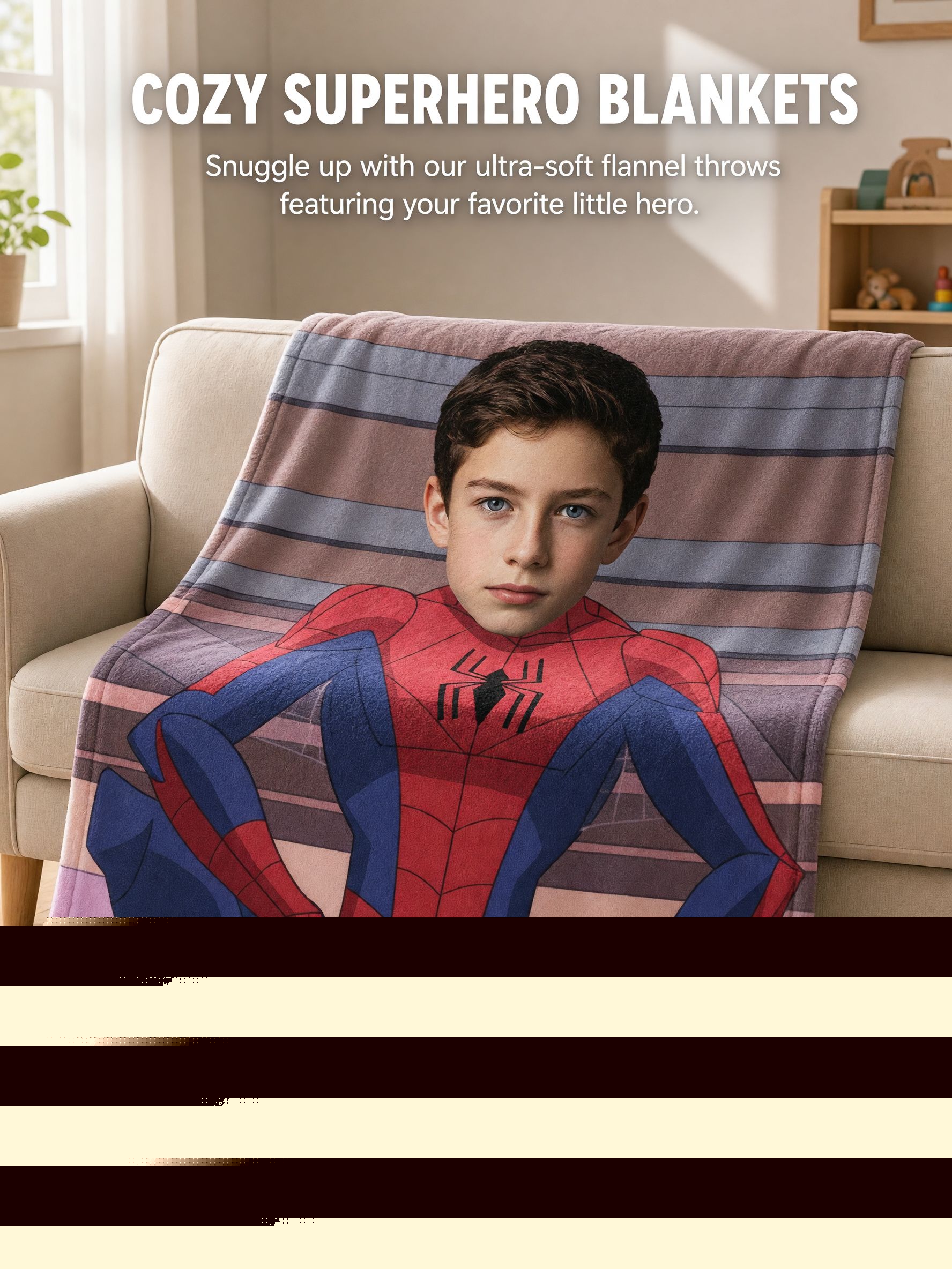 Personalized Photo Face Superhero Flannel Blanket Ultra Soft Cozy Fleece Throw for Kids and Adults Custom Hero Gift