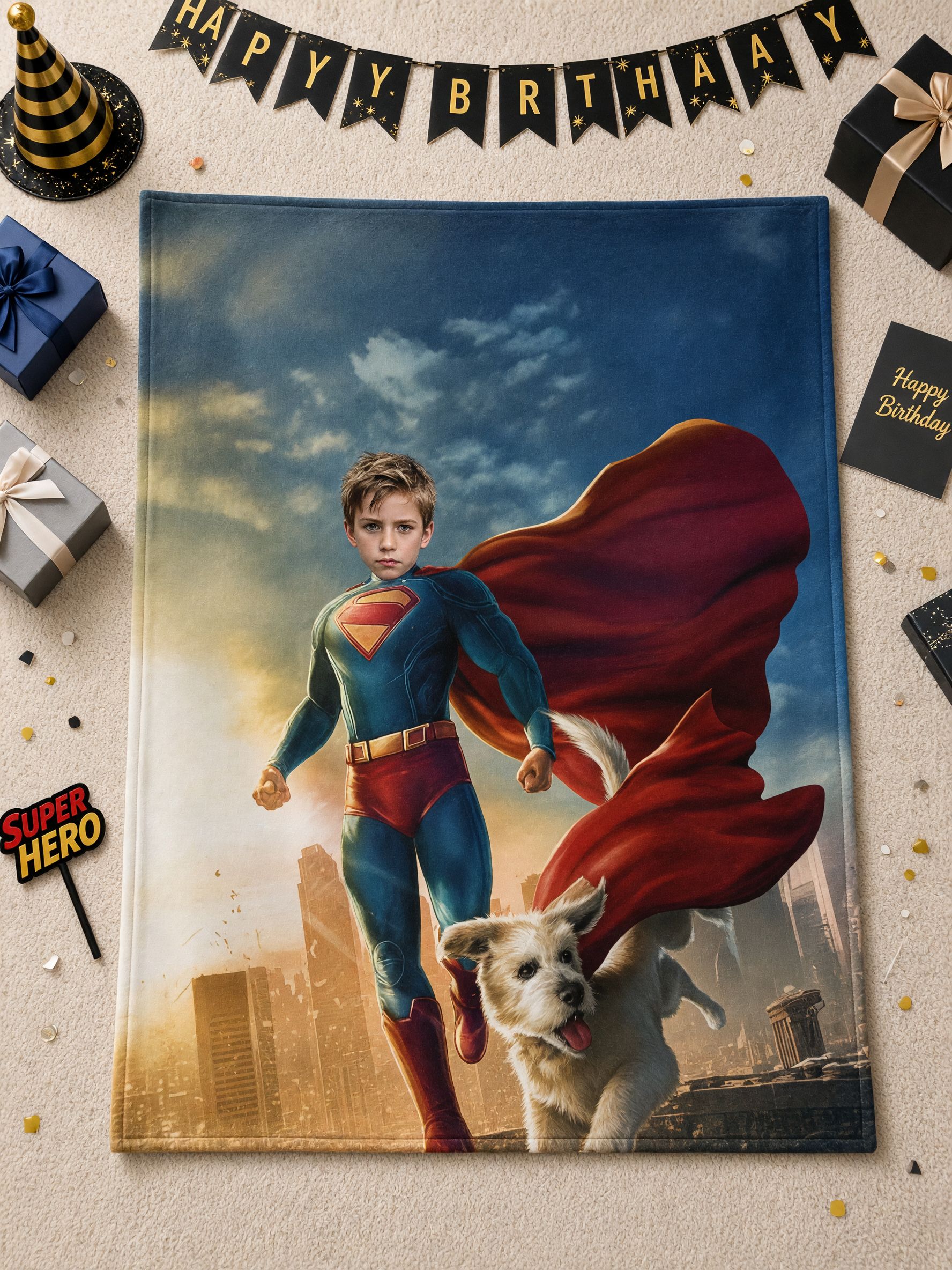 Personalized Superhero Photo Blanket Custom Face Flannel Fleece Throw Ideal Personalized Gift for Kids and Family