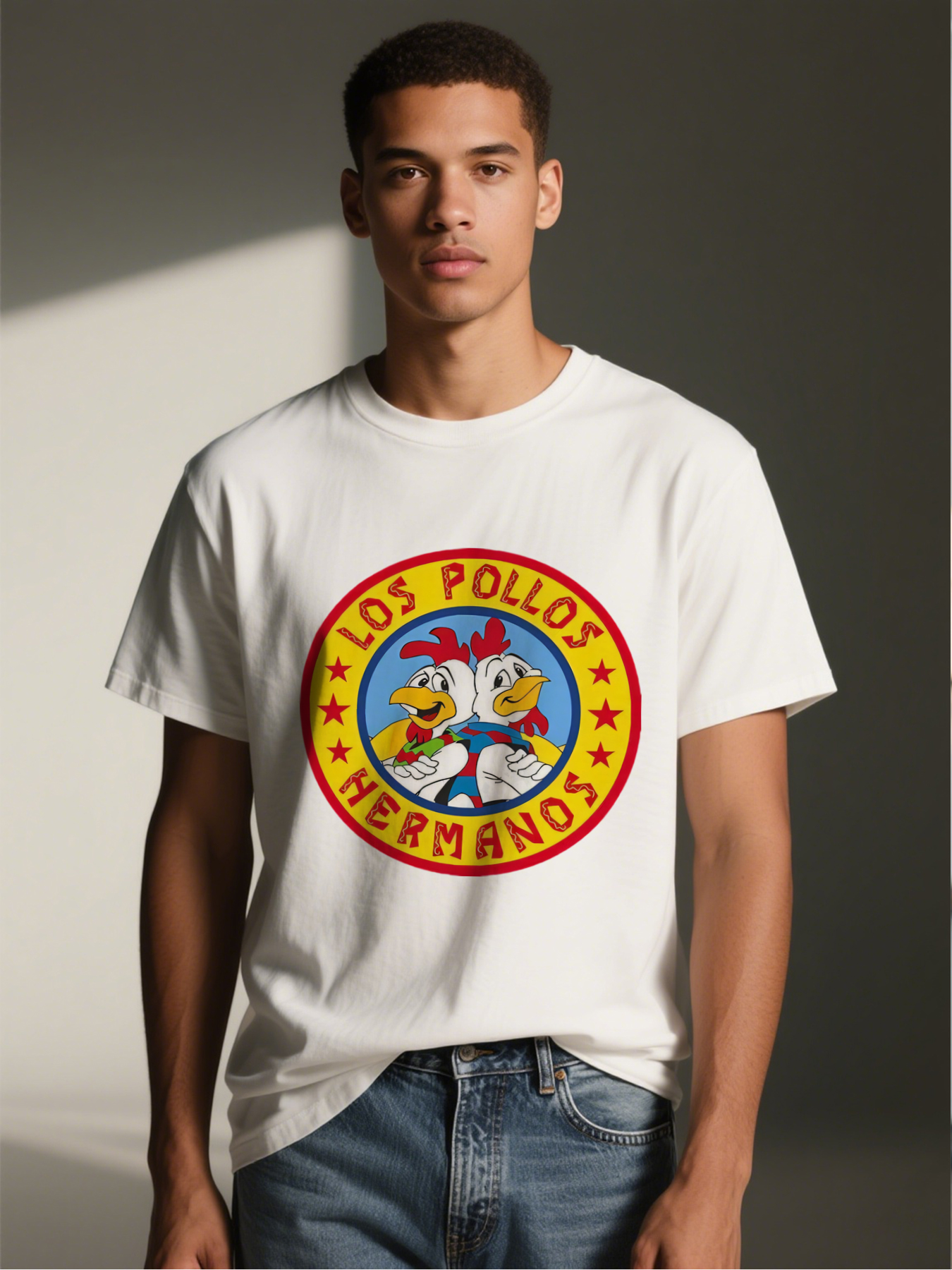 Men's Los Pollos Hermanos Printed T-Shirt Cartoon Chicken Logo Casual Round Neck Summer Lightweight Breathable Short Sleeve Tee for Fans of Pop Culture and Comedy Series Adults
