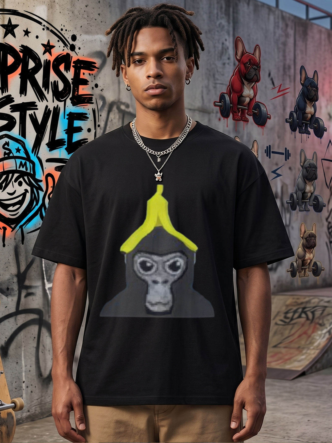 Men's Banana Monkey Print T-Shirt Funny Ape Face Graphic Casual Round Neck Lightweight Breathable Summer Short Sleeve Tee for Adults Outdoor Leisure Streetwear Fashion