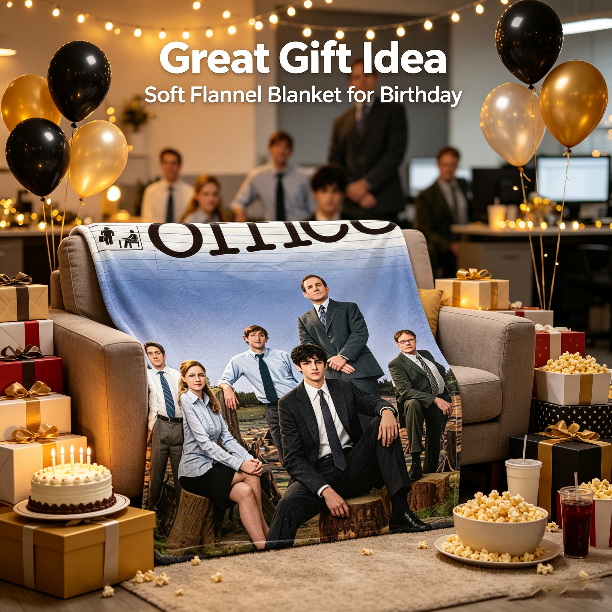 Custom Face Blanket The Office TV Show Characters Flannel Blanket Cozy Living Room Gift for Fans and Office Lovers