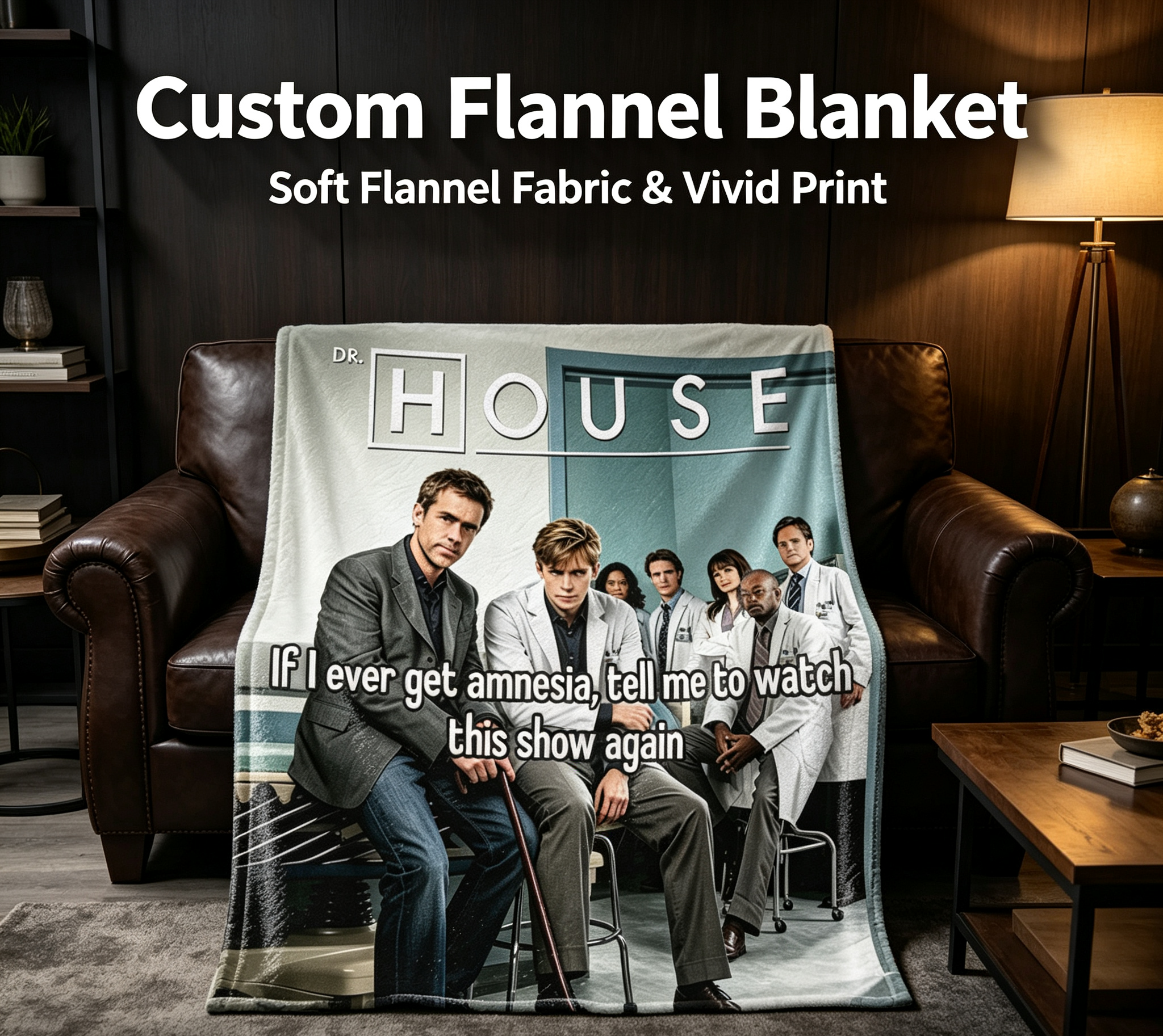 Custom Face Blanket Dr. House TV Show Cast Flannel Blanket Perfect for Fans of the Medical Drama Series Ideal Gift for Birthdays or Holidays