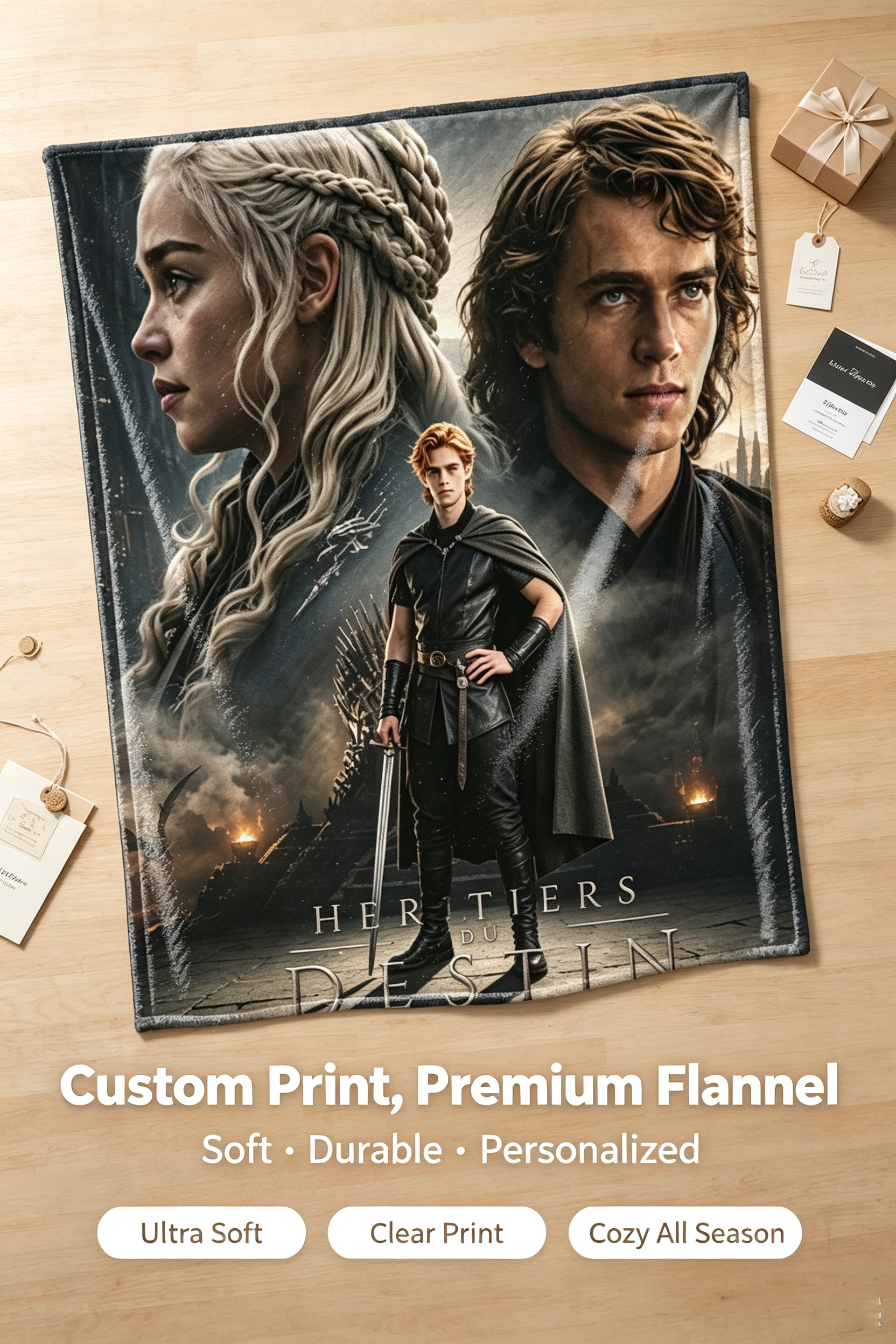 Custom Face Blanket - House of the Dragon Inspired Flannel Blanket for Fans of Game of Thrones - Perfect for Couch, Bed, or as a Unique Gift or Giveaway