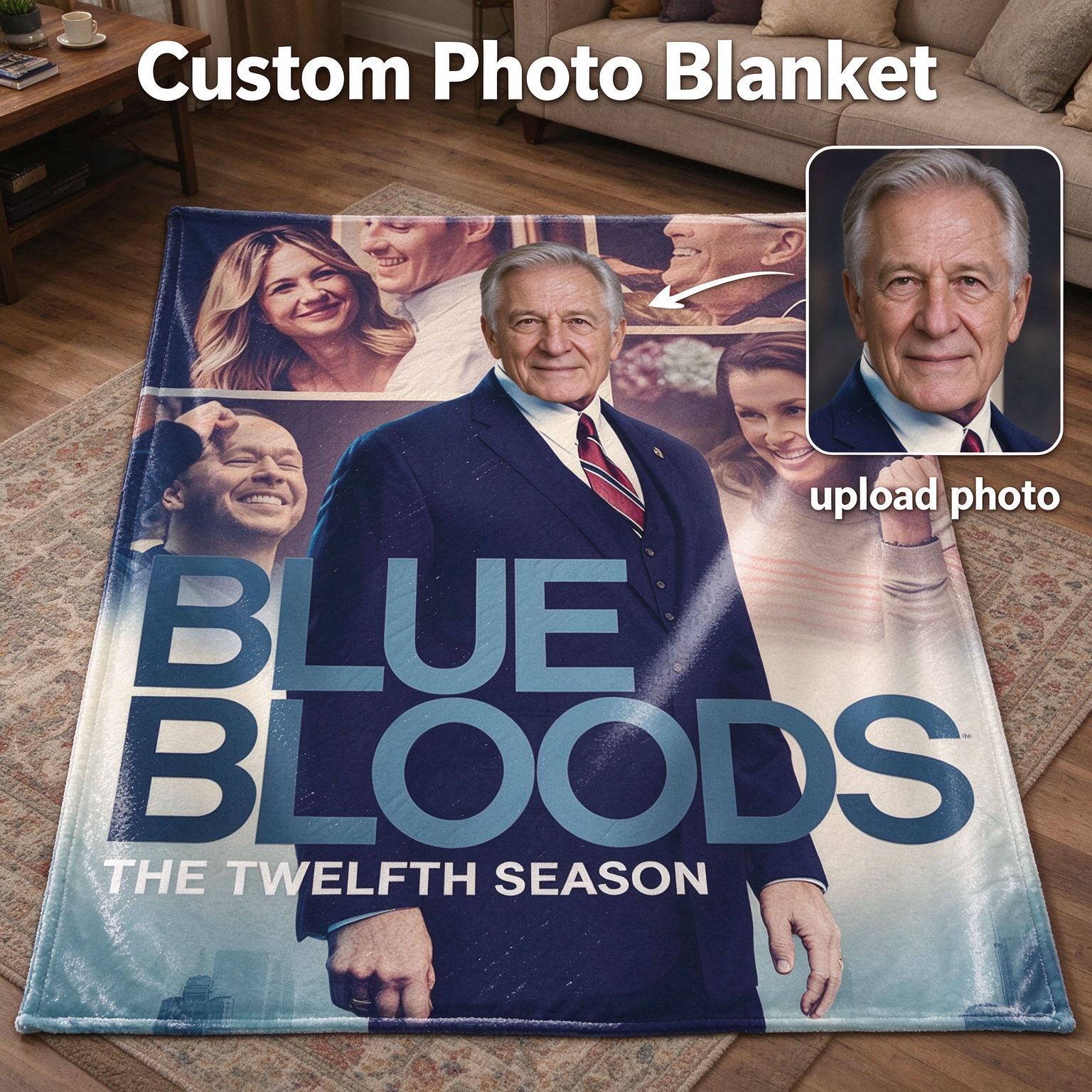 Custom Face Photo Blanket Personalized Police Drama Flannel Throw, Soft Lightweight Fleece Ideal Personalized Gift