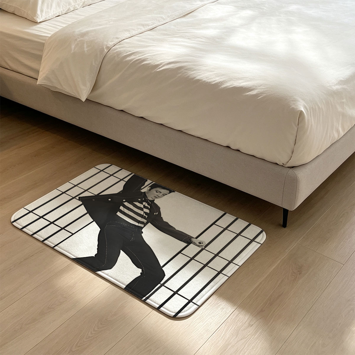 Elvis Presley in Jailhouse Rock Pose with Bars - Flannel floor mat