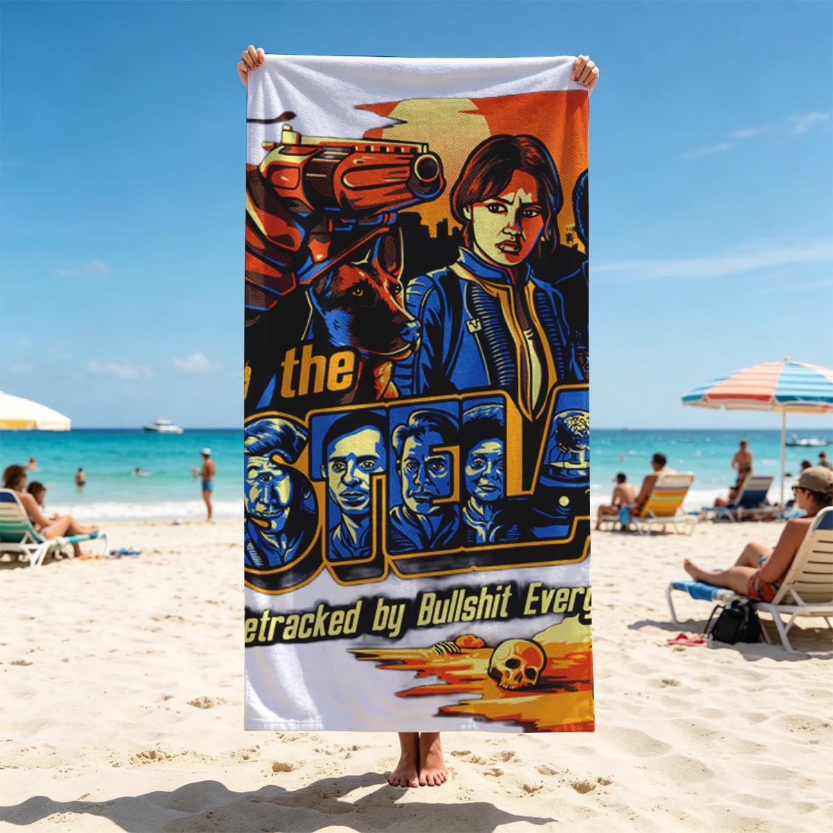 Welcome to the Wasteland: Post-Apocalyptic Survivors, Nuka-Cola, and Iconic Characters in a Dystopian World - Beach towels