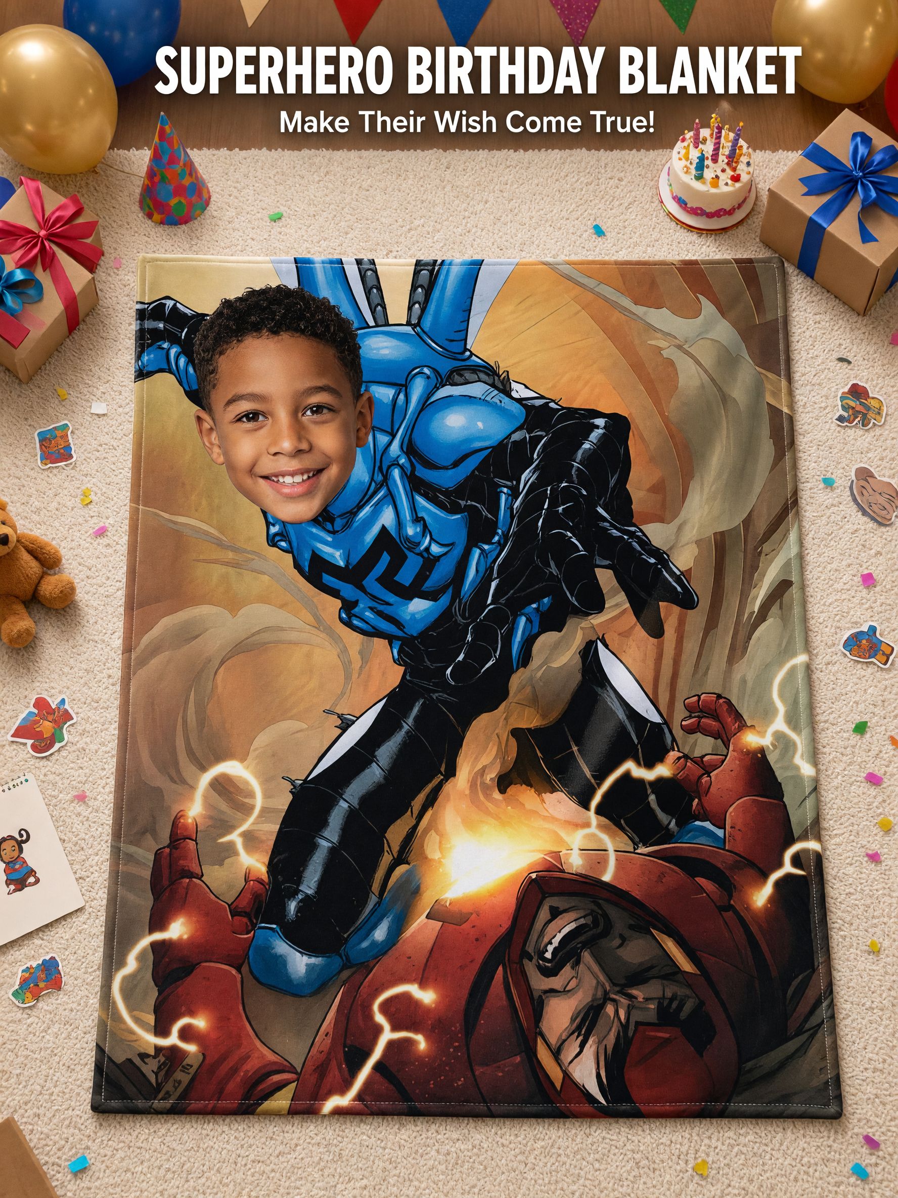 Custom Face Photo Superhero Flannel Blanket Ultra Soft Personalized Comic Throw Fleece Bedding for Kids and Adults