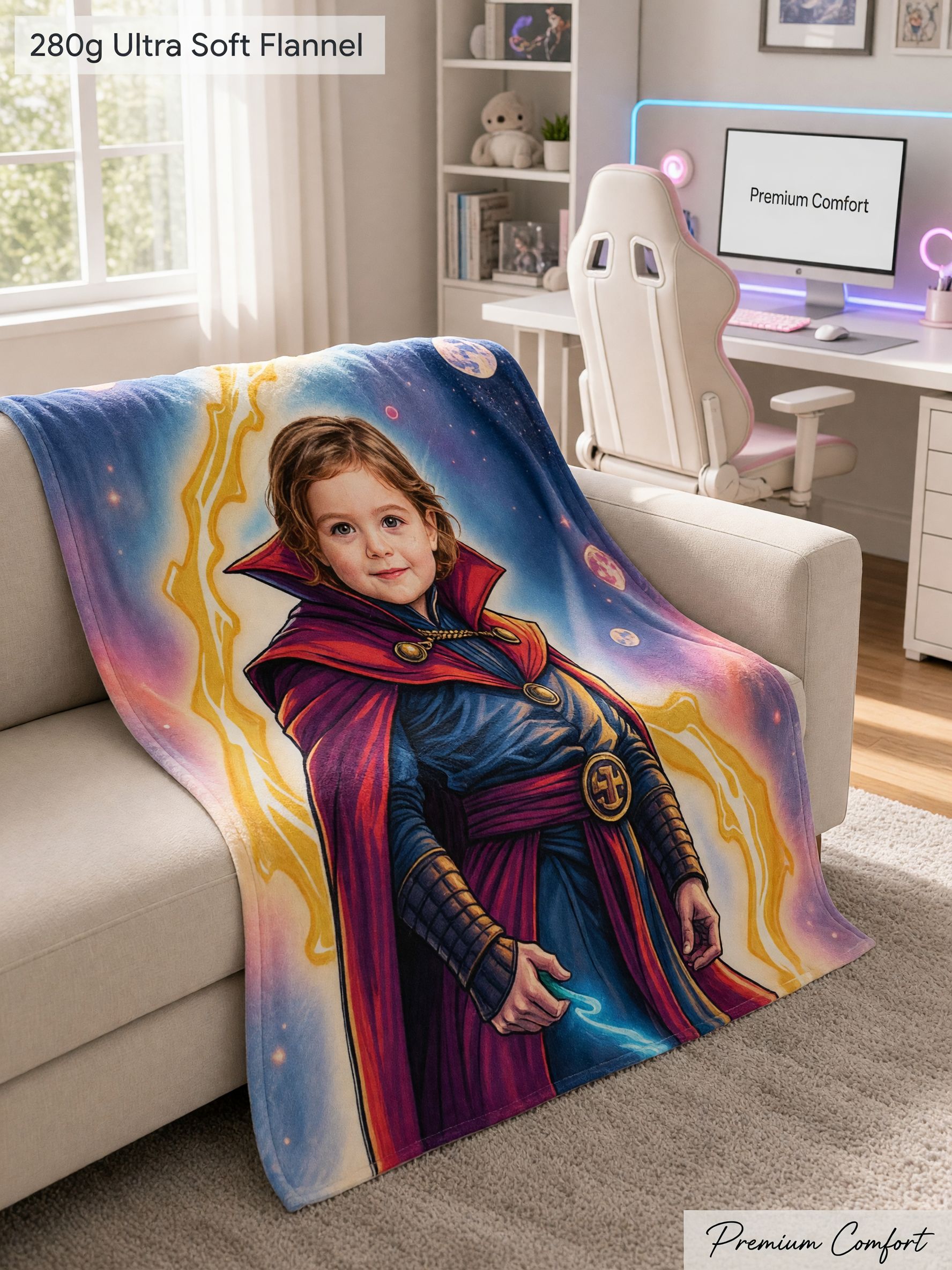 Custom Face Photo Blanket Personalized Superhero Cosmic Art Ultra Soft Flannel Fleece Throw Ideal Cozy Keepsake Gift