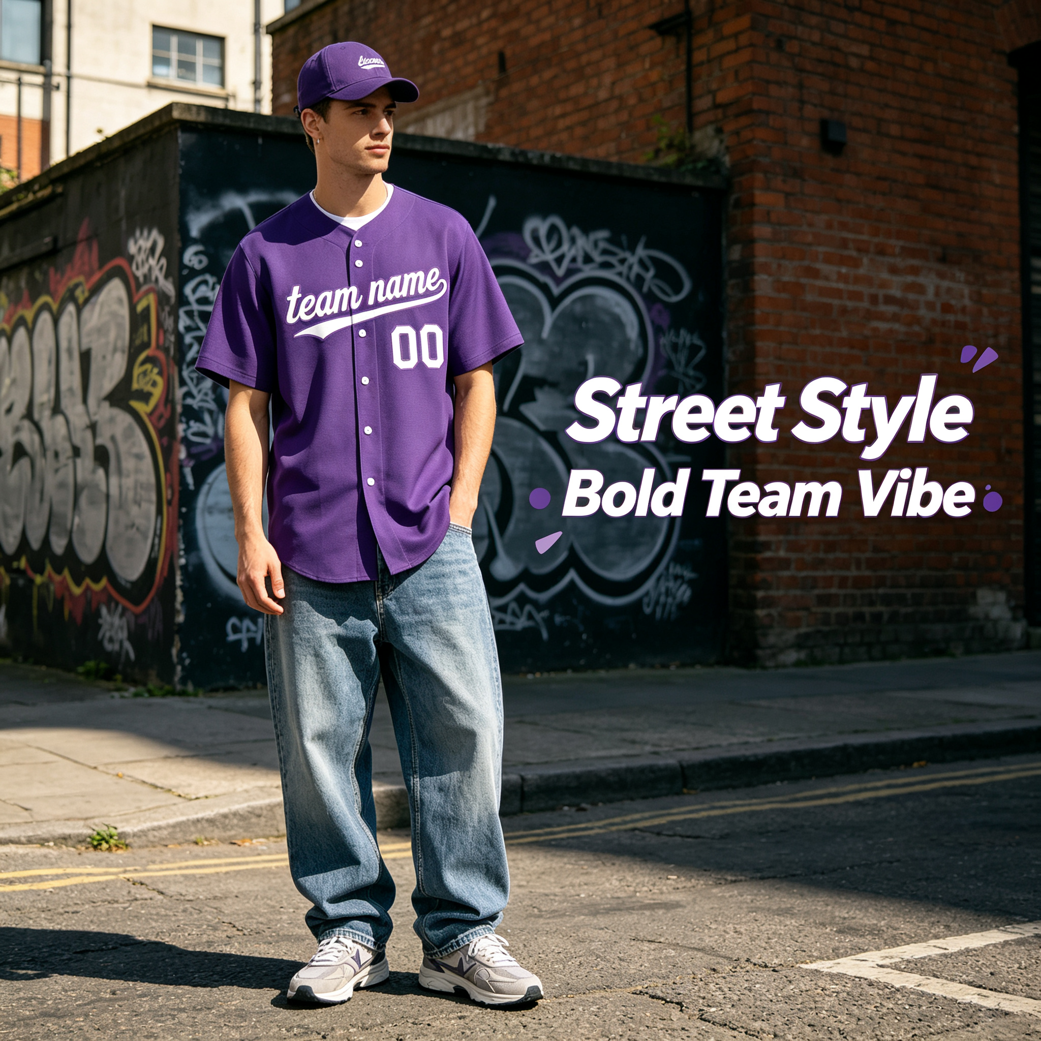Custom Printed Colorado Mountain Style Baseball Jersey Royal Purple Short Sleeve Button Down Shirt for Men and Women