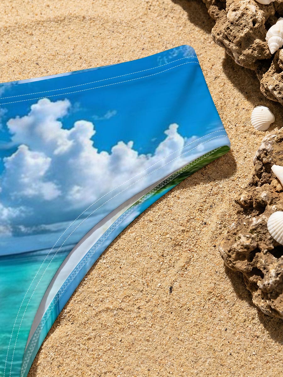 Tropical Beach with Crystal Clear Waters and Palm Trees -  Men's swim trunks
