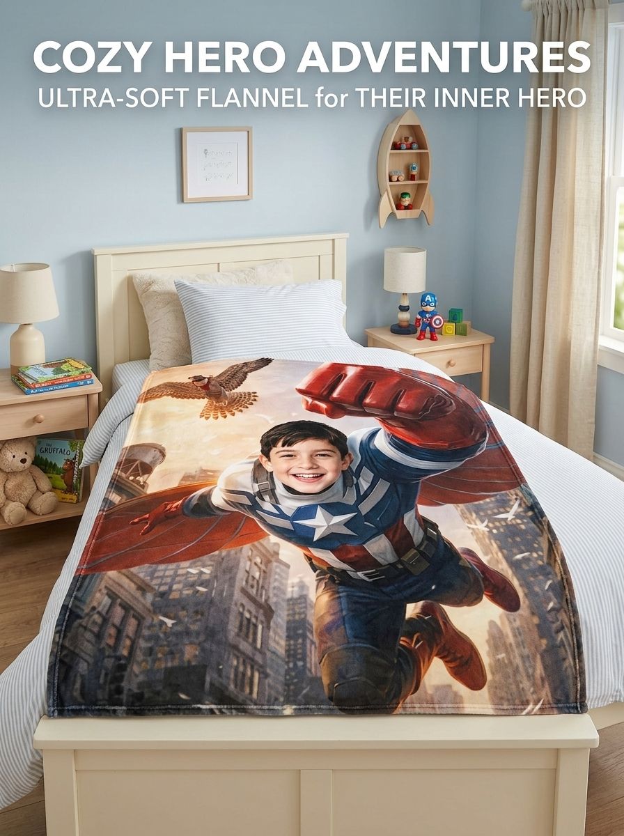 Personalized Superhero Face Photo Blanket Ultra Soft Flannel Fleece Throw Cozy Custom Keepsake Gift for Kids and Adults