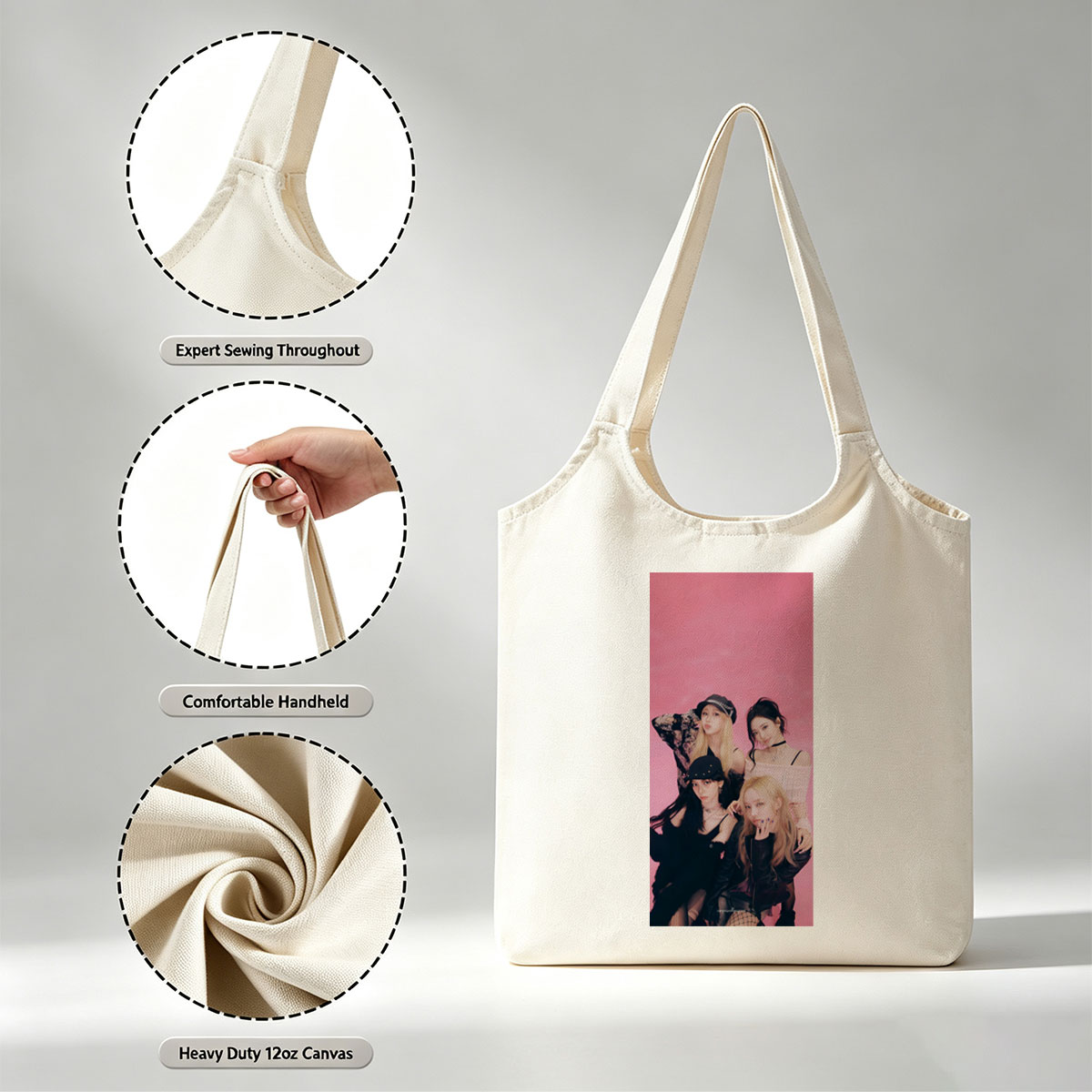 aespa Group Photo on Pink Background with Fashionable Outfits and Stylish Poses - Canvas shoulder bags/