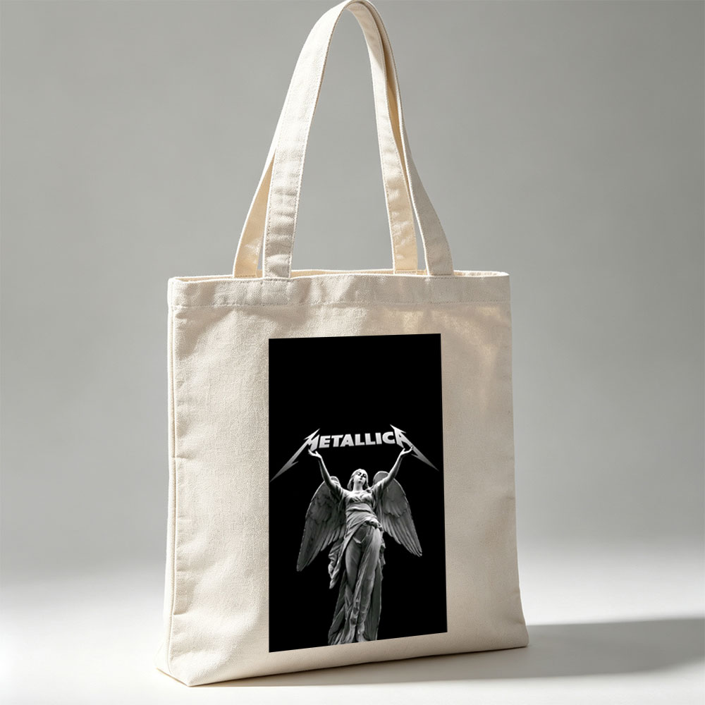 Metallica Angel Statue Black and White Artwork - Canvas tote bags