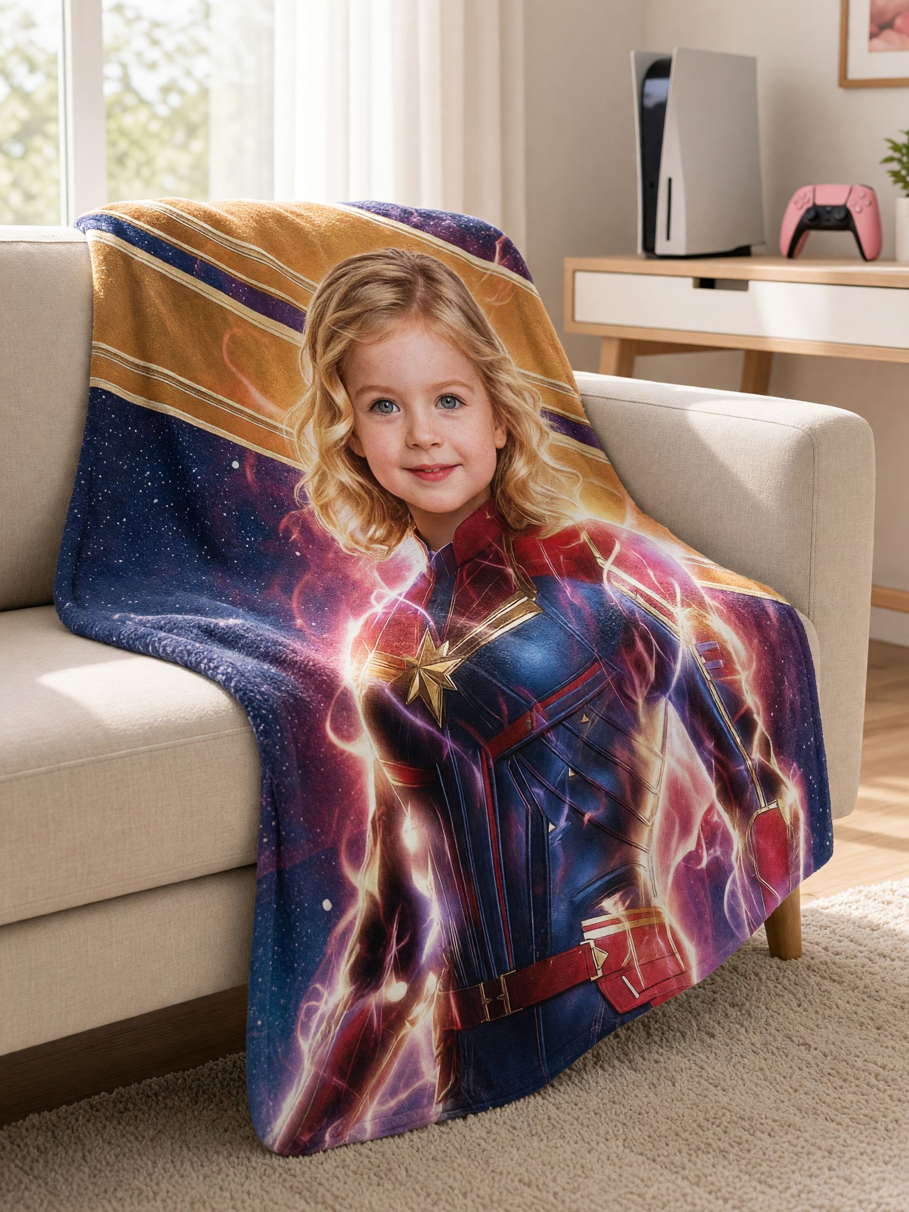 Personalized Face Superhero Flannel Blanket Ultra Soft Skin Friendly Fleece Throw Cozy Custom Gift for Kids and Family