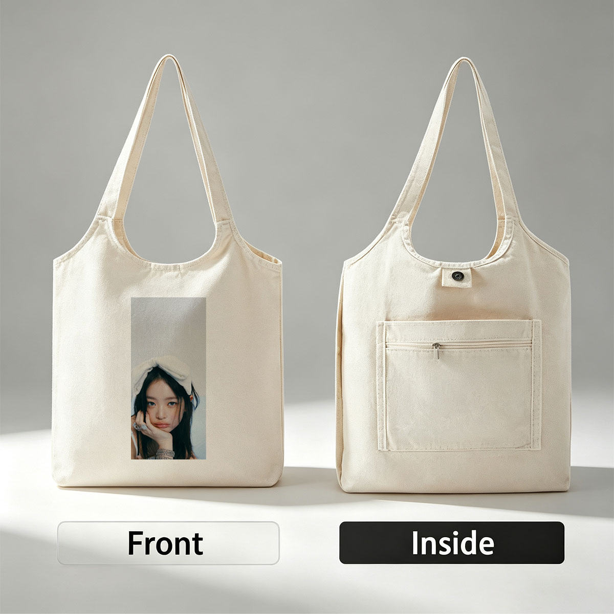 Hanni of NewJeans in a Soft Portrait with White Bow Headband and Elegant Jewelry - Canvas shoulder bags/