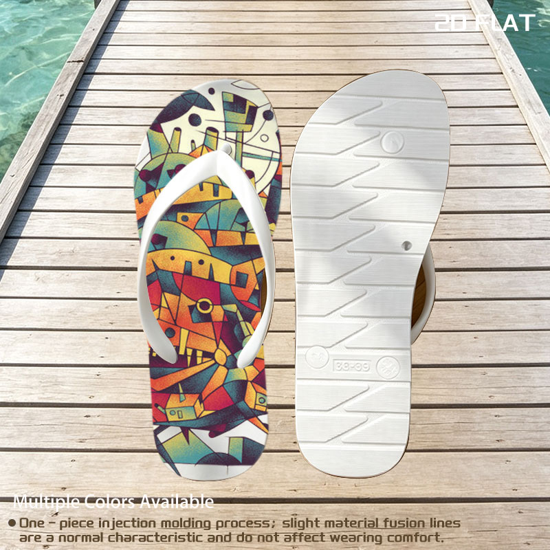Abstract Mechanical Monster with Vibrant Geometric Design -  flip-flops