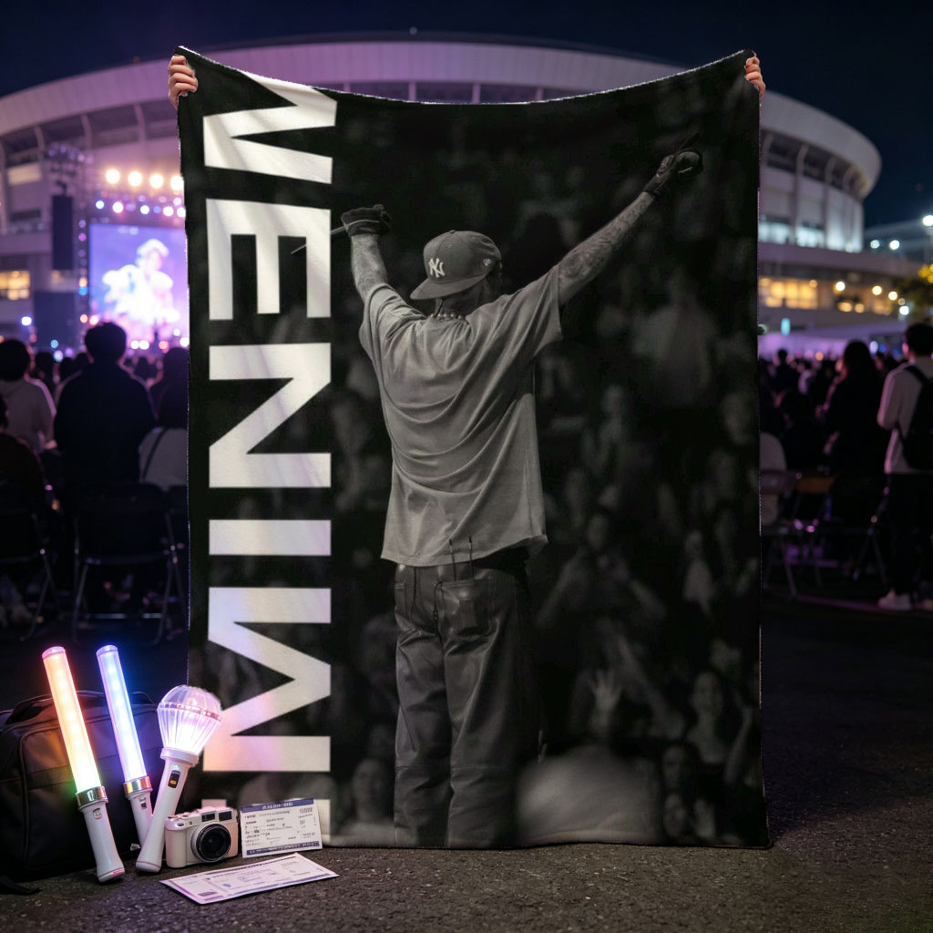 Eminem Live Performance Black and White Concert Photo - Blankets