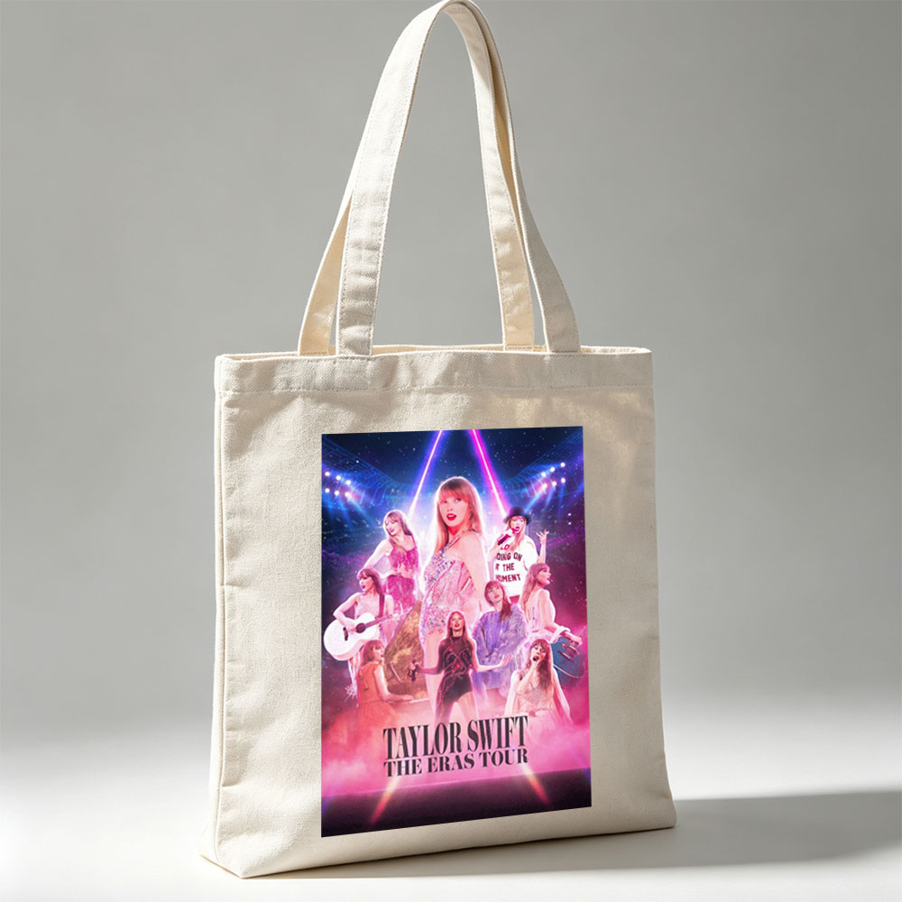 Taylor Swift The Eras Tour Concert Performance Poster with Multiple Outfits and Stage Lights - Canvas tote bags