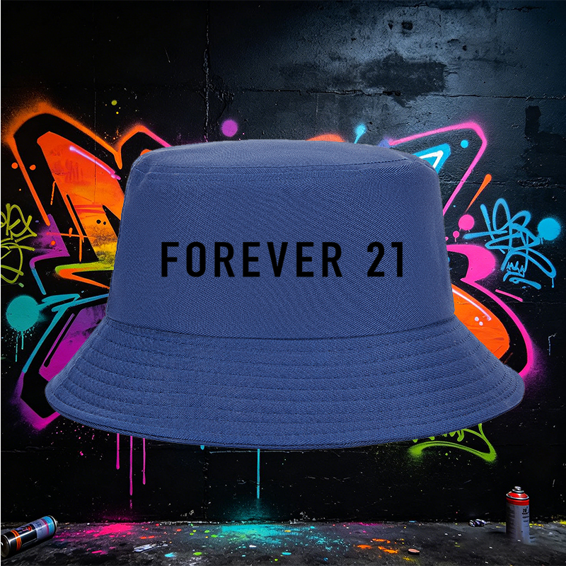 Unisex Bucket Hat with Forever 21 Logo Print - Classic Cotton渔夫帽 for Casual Outings, Beach, Outdoor Activities - Perfect for Young Adults and Urban Fashion Lovers