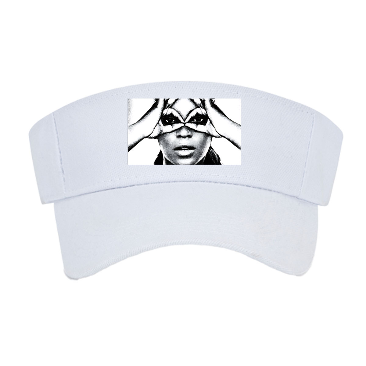 Woman with Hands Forming X Over Eyes, Dramatic Makeup, Black and White Portrait -  Visor cap