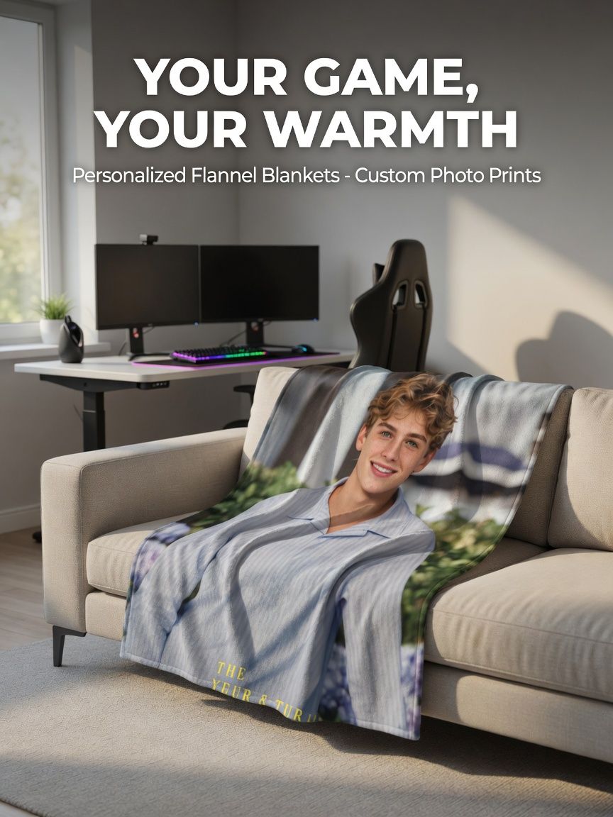 Custom Photo Flannel Fleece Blanket Personalized Face Portrait Throw Ultra Soft Cozy Keepsake Gift for Bed Couch