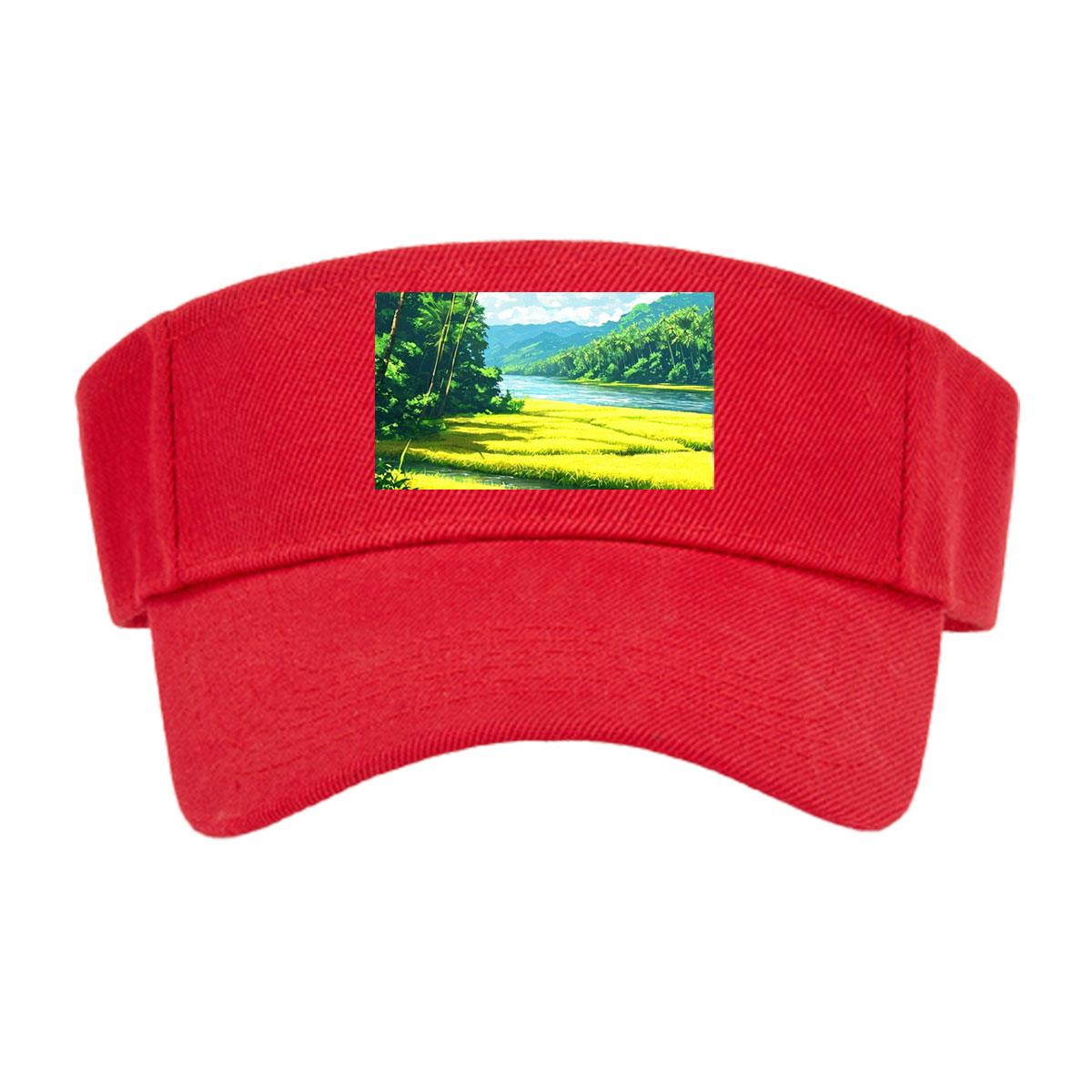 Tropical River Landscape with Lush Greenery and Palm Trees -  Visor cap